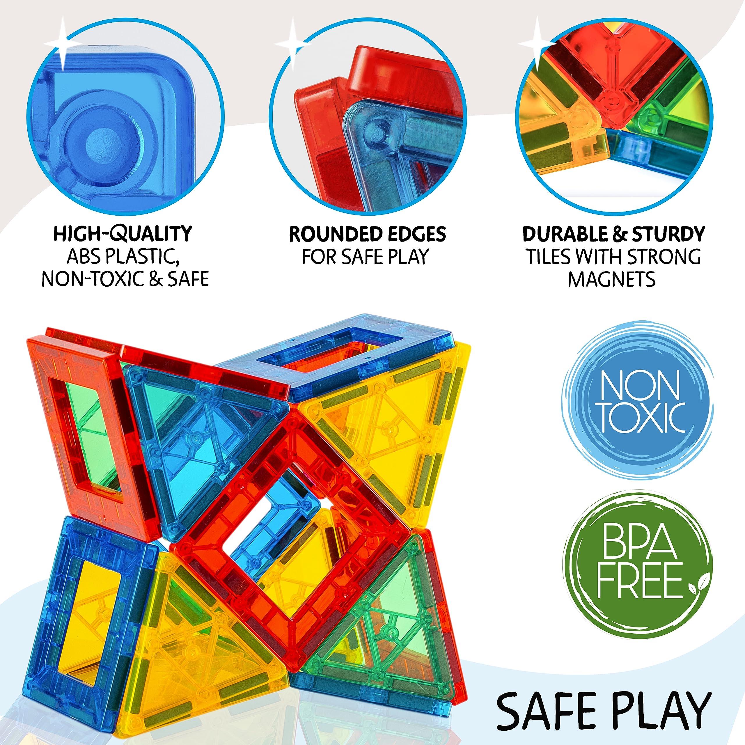 SUNNY AUNTIE Magnetic Tiles 56 PCS, Magnetic Tiles for Kids & Toddlers Ages 3-8, Magnetic Toy for 3 4 5 6 7 8 Year Old Boys Girls Kids & Toddlers Magnetic Blocks Building Set STEM Toy, Great Gift for Kids aged 3-8
