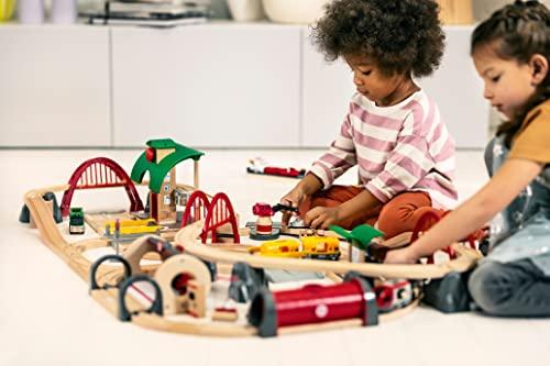 Brio BRIO World 33052 Deluxe Railway Set | Comprehensive Wooden Train Toy Set for Kids Age 3 and Up | FSC Certified Eco-Friendly Toy | Exciting Harbor and Metro Scenes