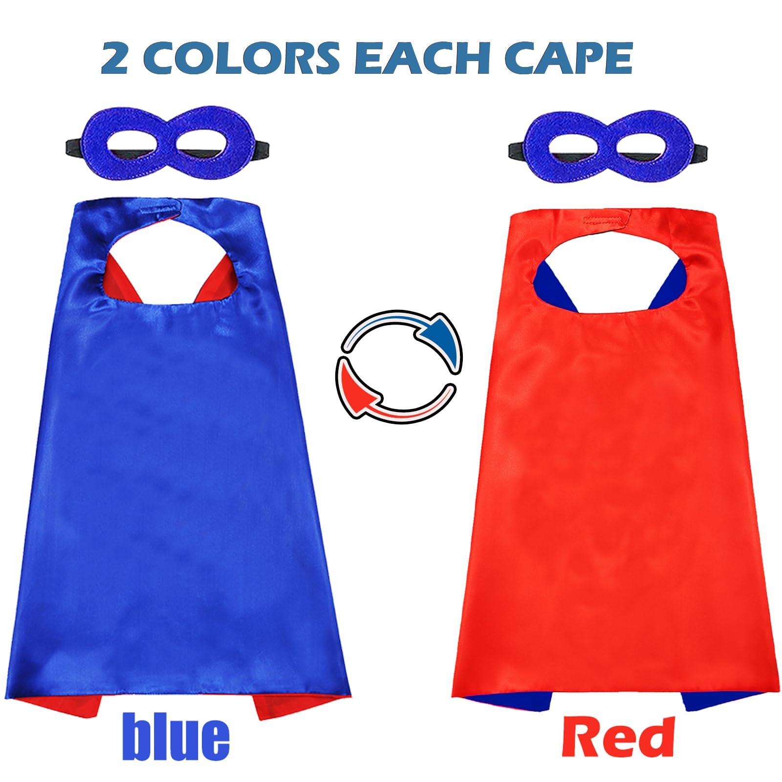 Dajiahao Dajiahao Superhero Capes and Mask for Kids 4-10 Year Double Side Superhero Costume Cosplay Dress Up Superhero Cape Toy for Boys (Blue-d)