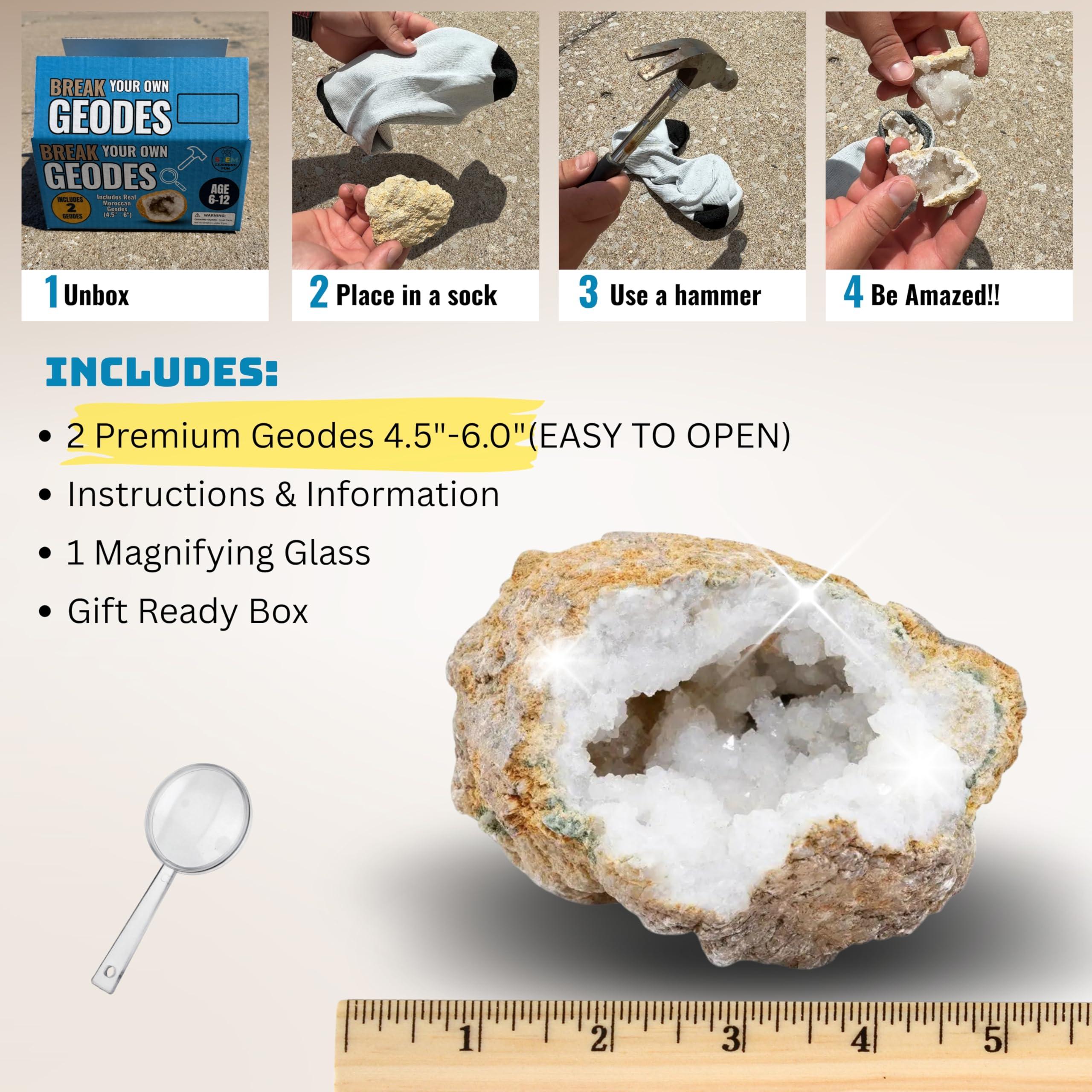 TruEnergy TRUENERGY Jumbo Break Your Own Geodes Kit  2 Premium 4.5-6.5 Geodes with Magnifying Glass & Instructions  Easy-to-Open STEM Science Kit for Kids  Educational Geology Toy for Boys & Girls Jumbo