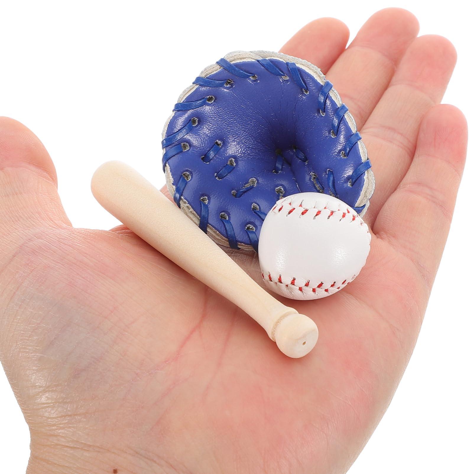 TOYANDONA TOYANDONA Mini Baseball Bat Miniature Toy Miniature Baseball Bats Gloves Kit Miniature Dollhouse Accessories Simulation Tiny House Baseball Decorations Mini Baseball Bat Glove and Ball