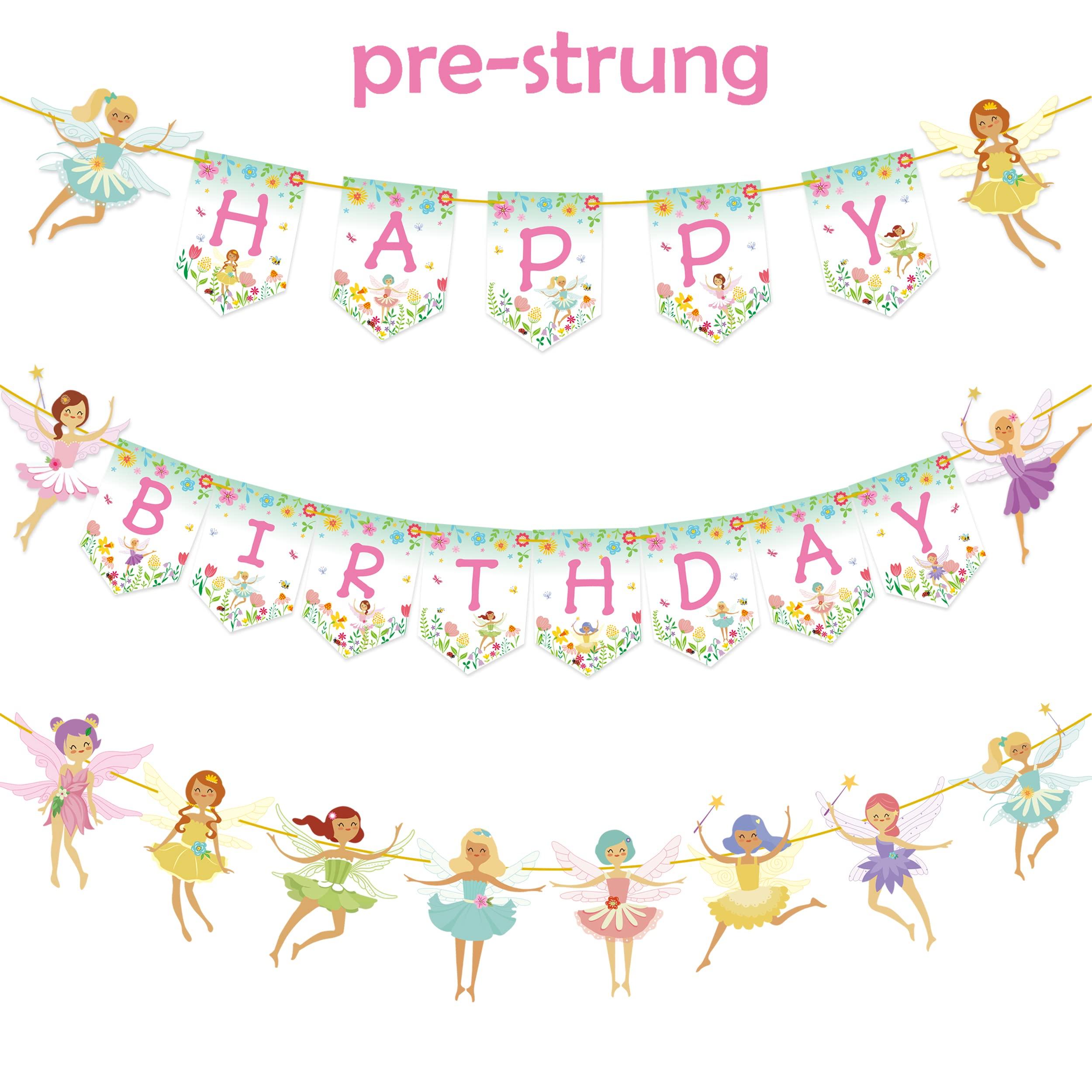 iPartyFun Fairy Birthday Party Decoration Flower Fairies Girls Birthday Banner Fairy Hanging Decoration Colorful Happy Birthday banner Fairy Party Favors Fairy Garden Decoration for Fairy Theme Birthday Party