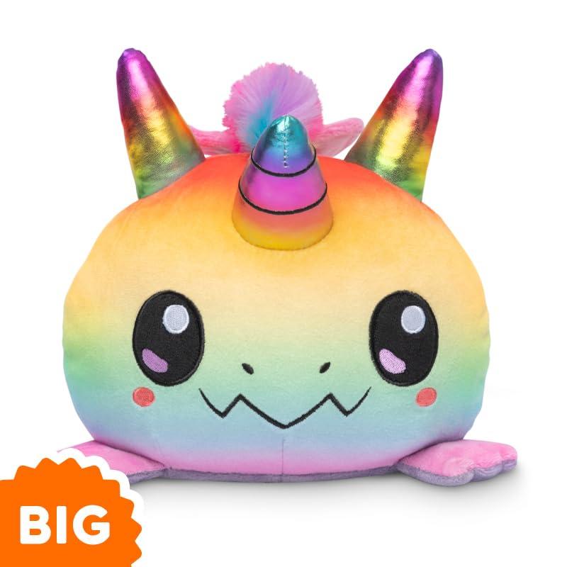 TeeTurtle TeeTurtle - Original Reversible Big Dragon Plushie - Rainbow Dragoncorn + Gray - Huggable and Soft Sensory Fidget Toy Stuffed Animals That Show Your Mood