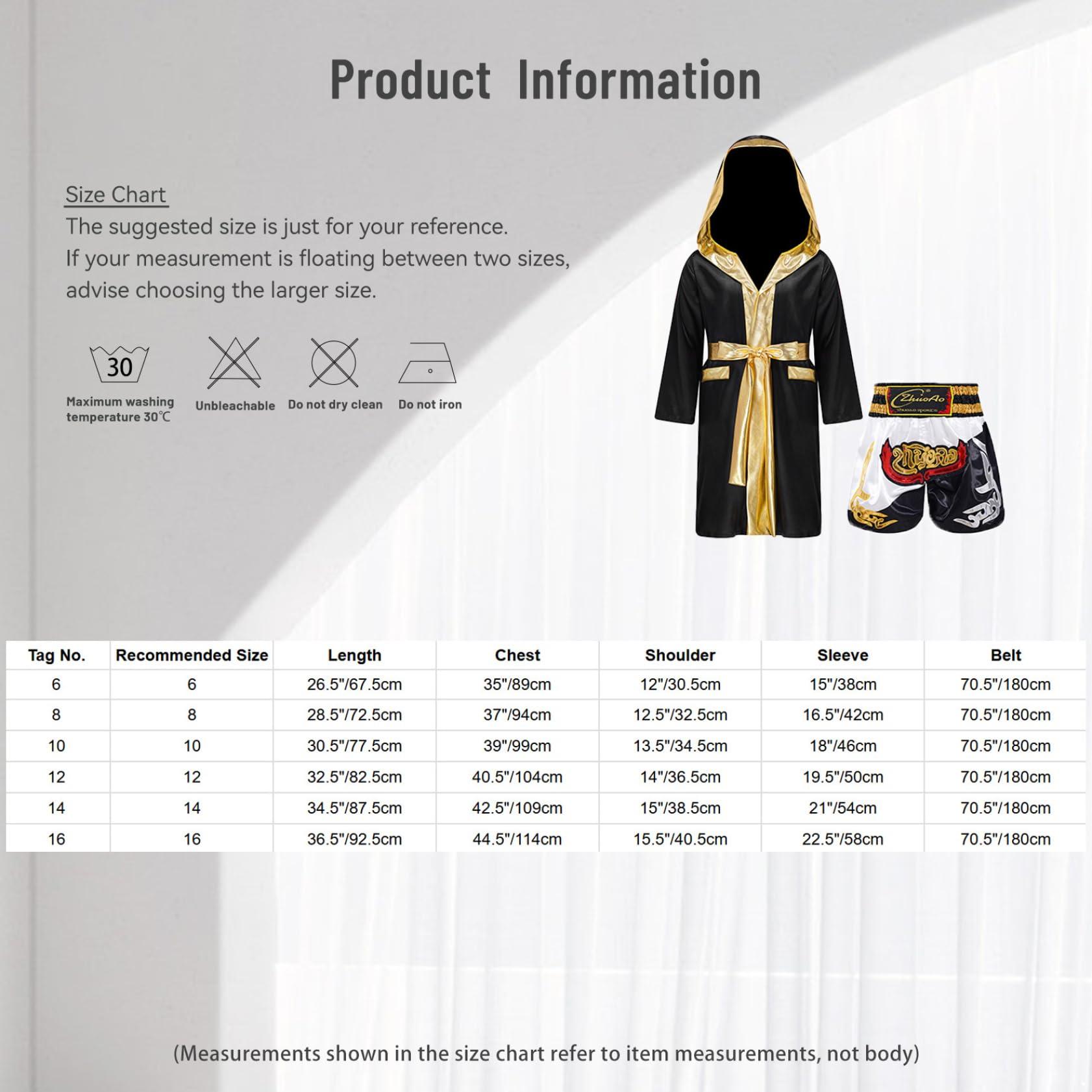 Jugaoge Jugaoge Boys Boxing Costume Halloween Boxer Cosplay Fancy Dress Up Satin Boxing Robe with Belt and Shorts Black&White 8 Years