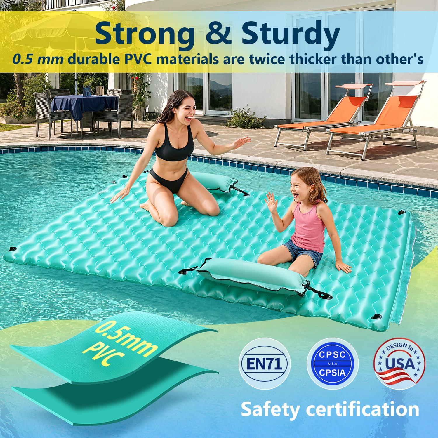 Sunrio Sunrio 114'' X 72'' Giant Inflatable Floating Mat-Pool Float Lake Floats for Adults with Pool Hammock Pool Mats for Floating Swimming Pool, Beach, Lake for Summer Water Party