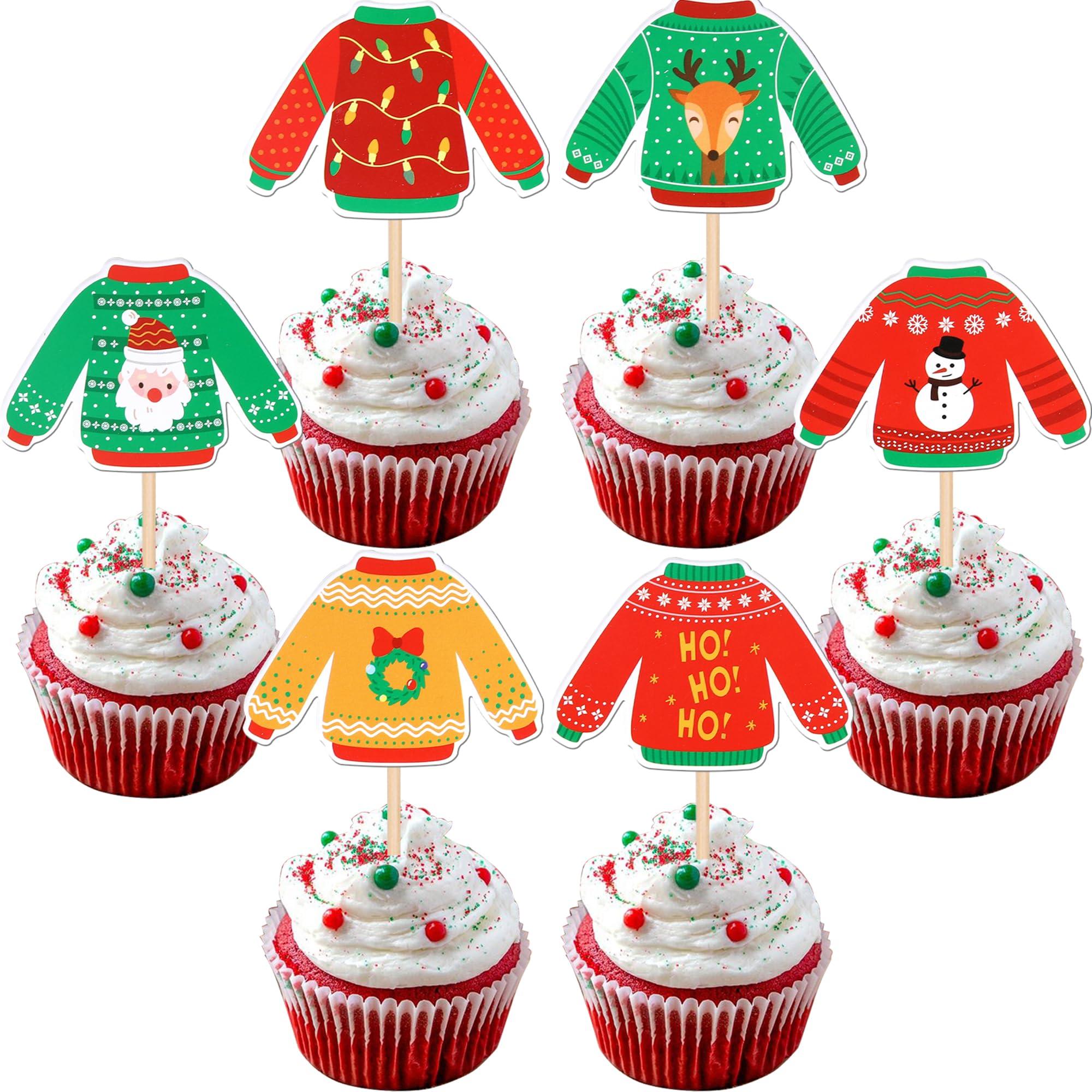 ZHUOWEISM 36 PCS Ugly Sweater Cupcake Toppers Merry Christmas Cupcake Picks Ugly Sweater Party Decorations for Christmas Ugly Sweater Theme Xmas Holiday Baby Shower Birthday Party Cake Decorations Supplies