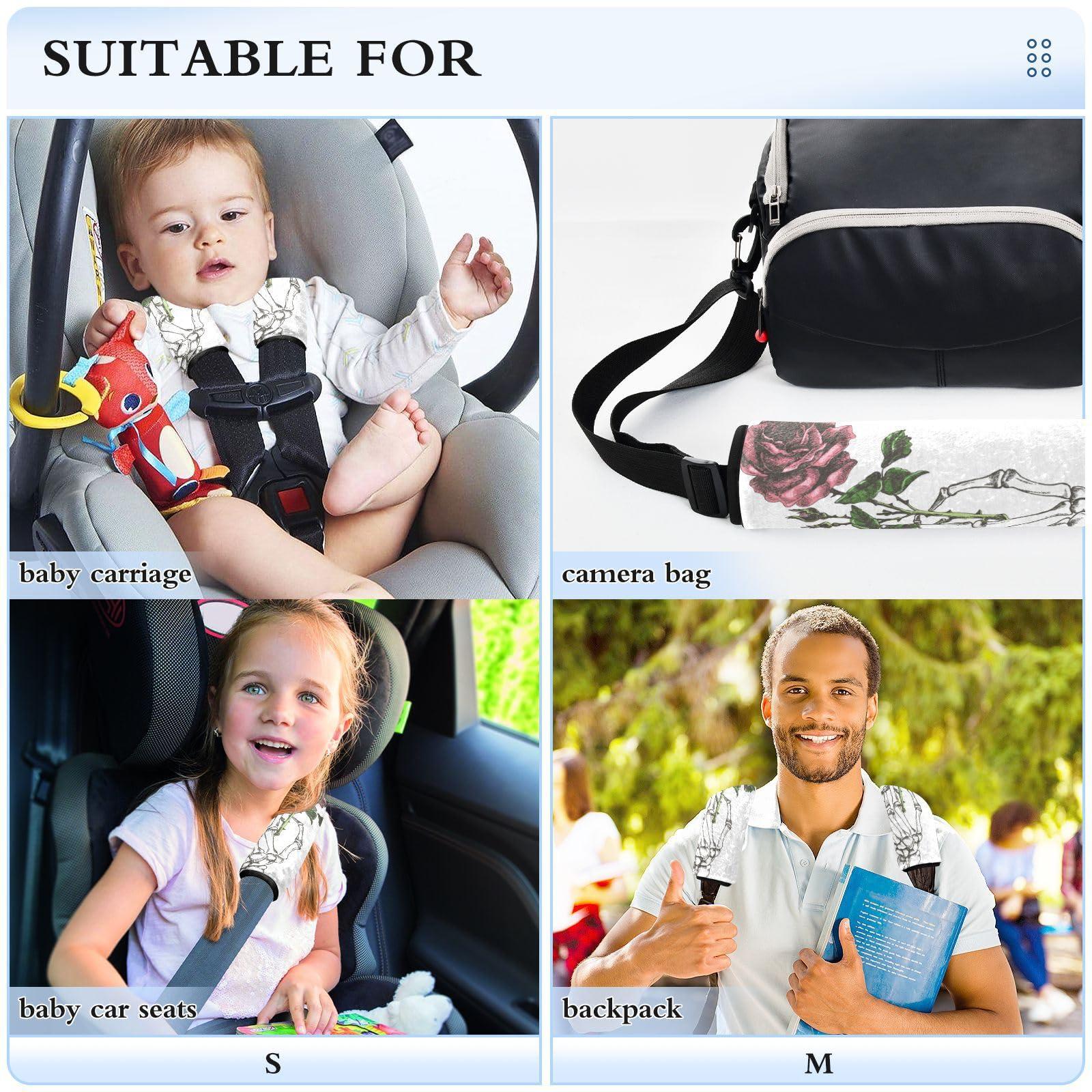 Dussdil Hand Skeleton with Flower Seat Belt Covers for Baby Kids Car Seat Strap Shoulder Seatbelt Covers 2 Pack Super Soft Car Seat Neck Cover for Boys Girls Adults Babies 10 in