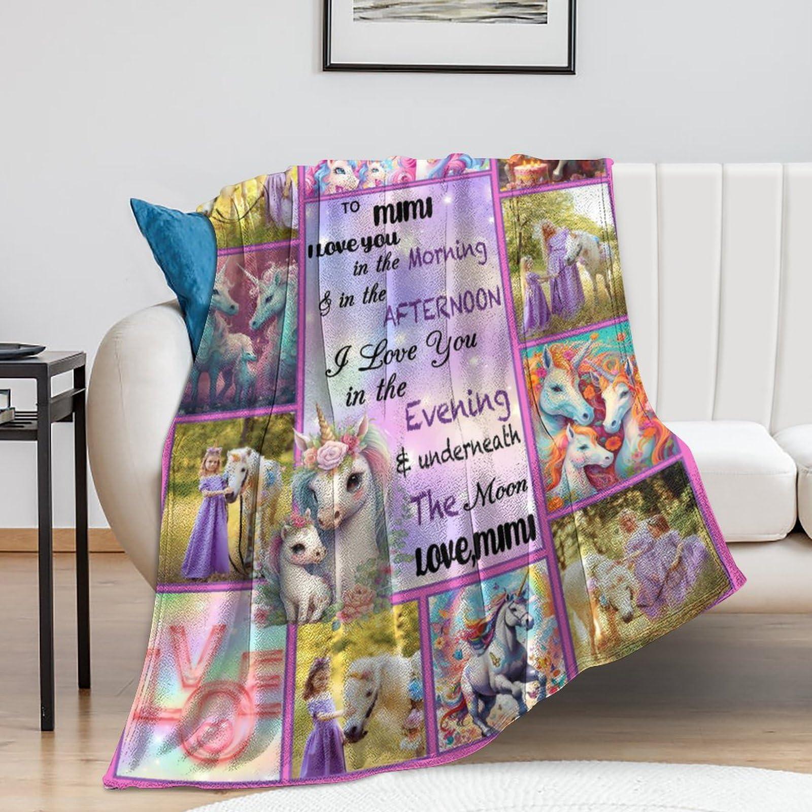 Artsadd Artsadd Personalized Baby Blanket with Unicorn Pattern, Customized Name Swaddle Throw Blanket for Infant to Toddler Kids