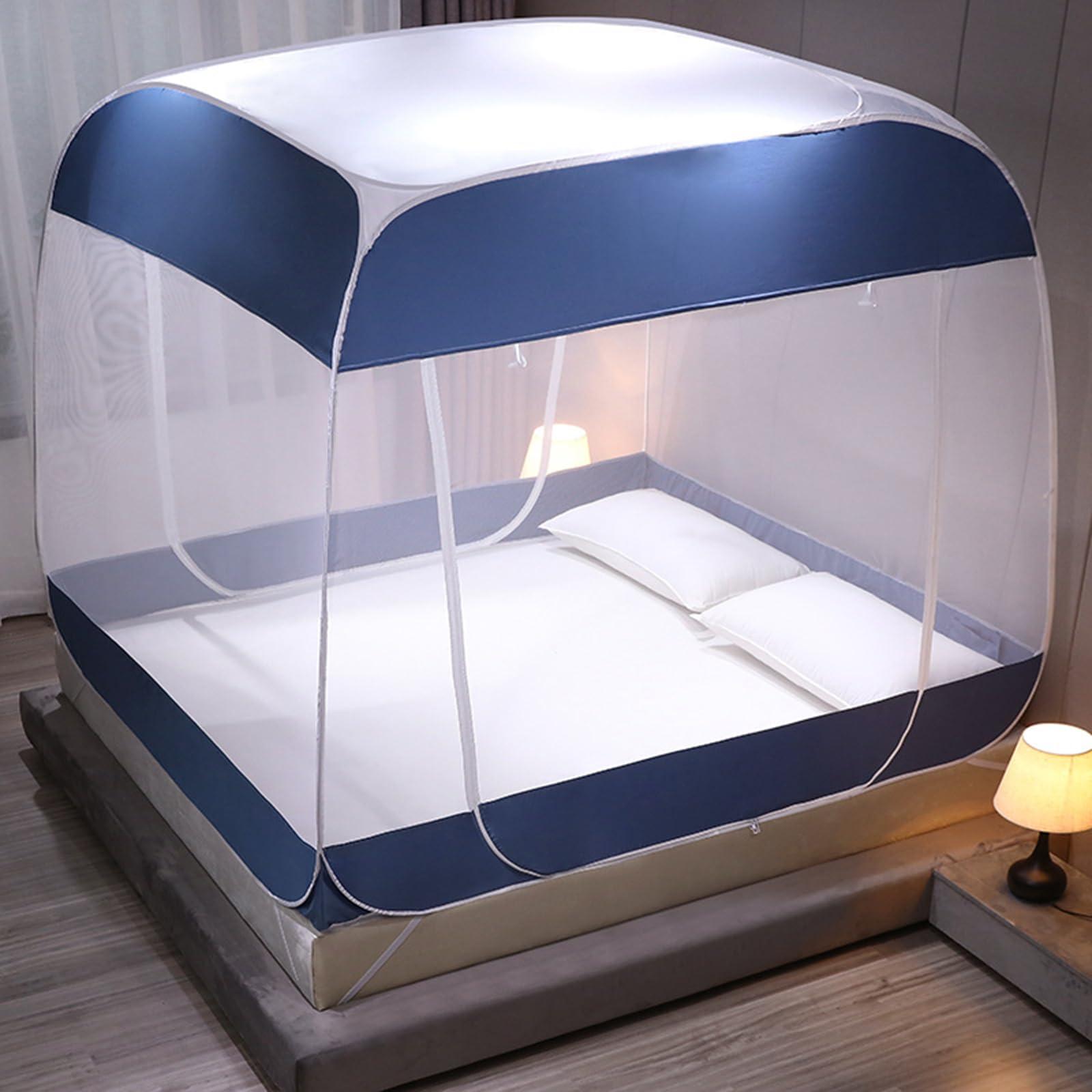 FCOVEDRY FCOVEDRY Folding Mosquito Net, King Size Tent Canopy Curtains for Beds Adults, Portable Netting with Bottom,Blue,180x200cm