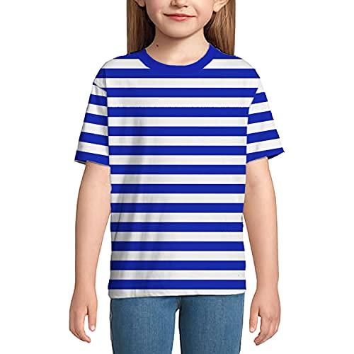 Deerose Kids Halloween Sailor Pirate Costume Blue White Striped Shirt Short Sleeve Boys Summer Tee Top 11-12 Years