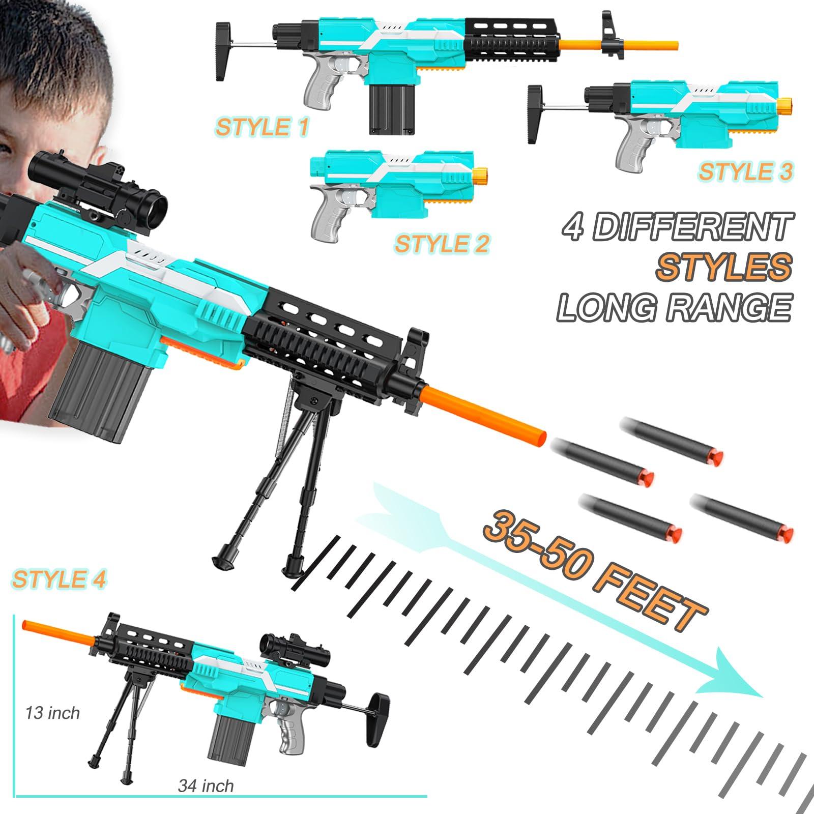 Averfeel Automatic Toy Gun for Nerf Guns Bullets - 3 Modes Toy Foam Blasters with Bipod, 2 Magazine Clips, 100 Bullets, Automatic Machine Gun for Boys Kids Age 6-12, Gifts for Birthday Christmas