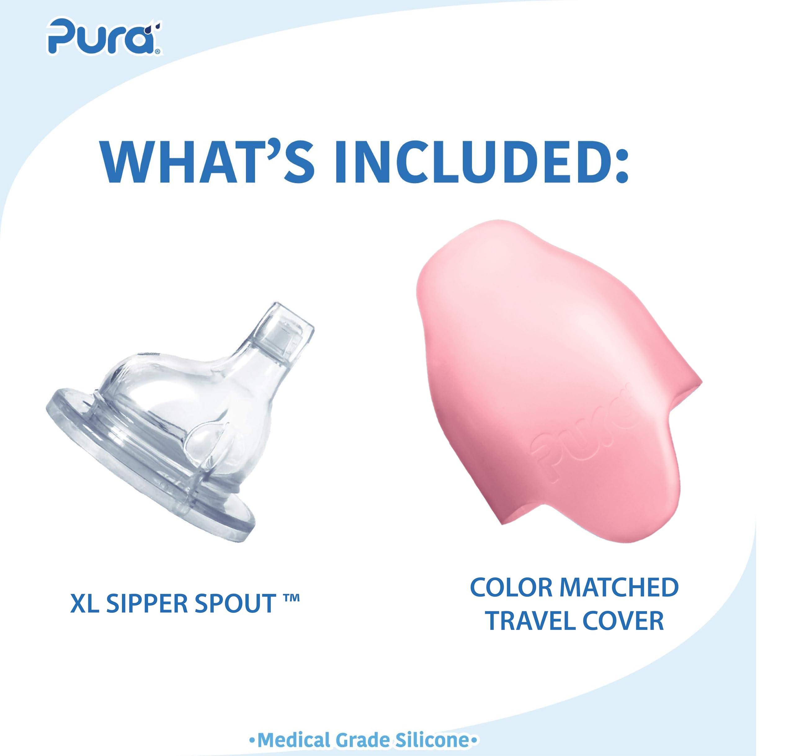 Pura Pura Kiki 11oz/325ml Stainless Steel Sippy Cup Bottle w/Sleeve, Plastic-Free, MadeSafe Certified, Medical-Grade XL Silicone Sipper Spout Fast Flow for Kids, Toddlers, Babies & Infant - Rose Sleeve