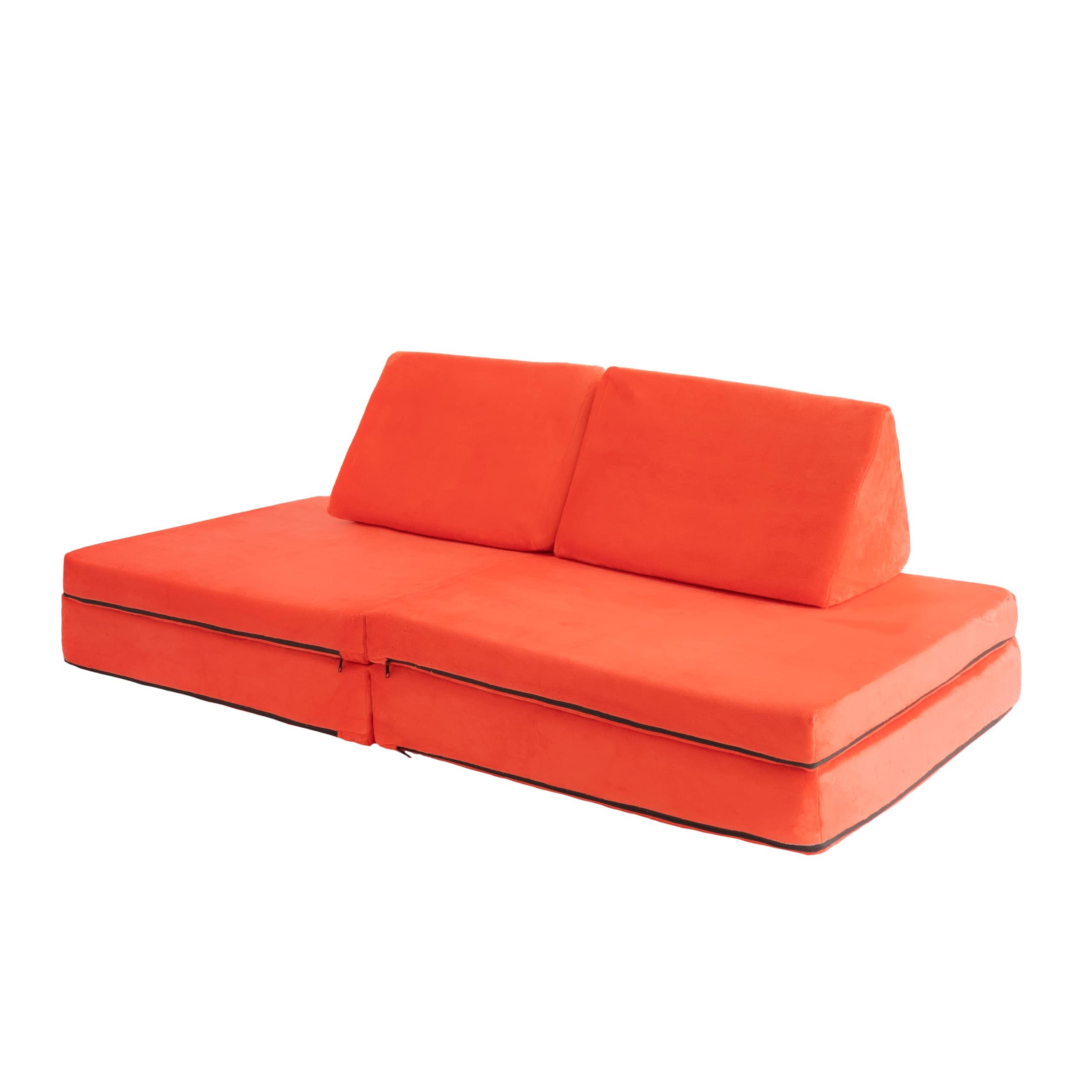 JOEY CO. Kids Foam Play Couch 6PCS, Modular Floor Sofa for Kids and Adults, Playhouse Play Set for Toddlers (32\" x 66\" x 22.25\") (Cherry - Cuddle Fur)