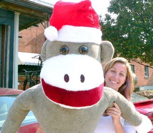 Big Plush 6 Foot Giant Plush Sock Monkey 72 Inches Head to Toe Soft Wears Christmas Santa Hat Made in The USA America