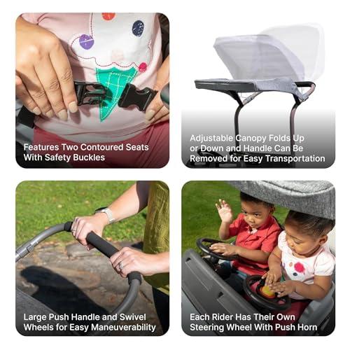 Step2 Step2 Side-by-Side Push Around SUV, Kids Push Car, 2 Seats, Stroller Substitute, Includes Seat Belts & Horns, Made of Durable Plastic, Max Weight 100 lbs., for Toddlers 1.5-5 Years Old, Gray