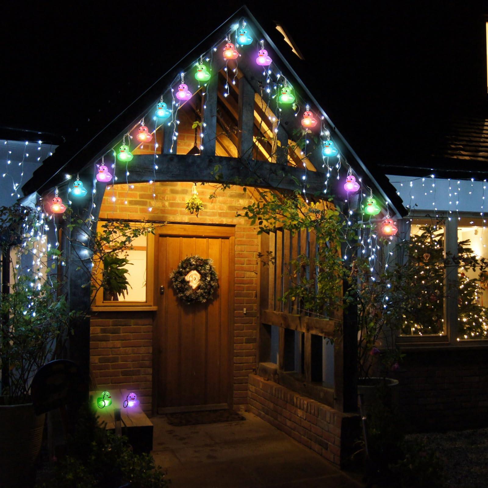 Deekin Deekin 100 Pcs LED Light up christmas Rubber Duck Keychain Cute Duck Keychains Bulk Mini Duck Party Favors 3D Duck Chains Small Ducky Pendant Accessories for Christmas Birthday Party Gifts (Stylish)