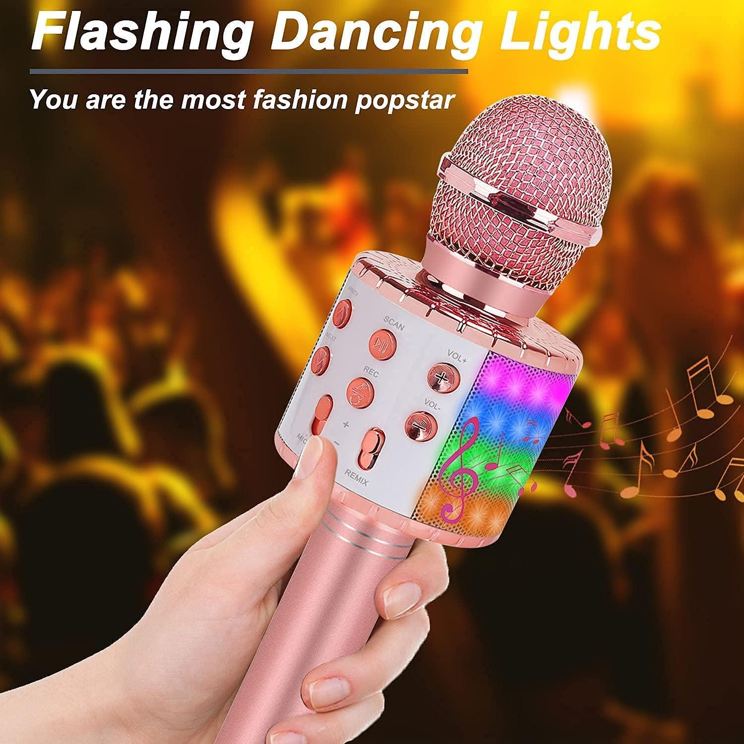 ZZLWAN Bluetooth Karaoke Microphone Wireless: Karaoke Mic with Led Lights for Adults Kids Singing - Perfect Toys for Girls Birthday Gifts