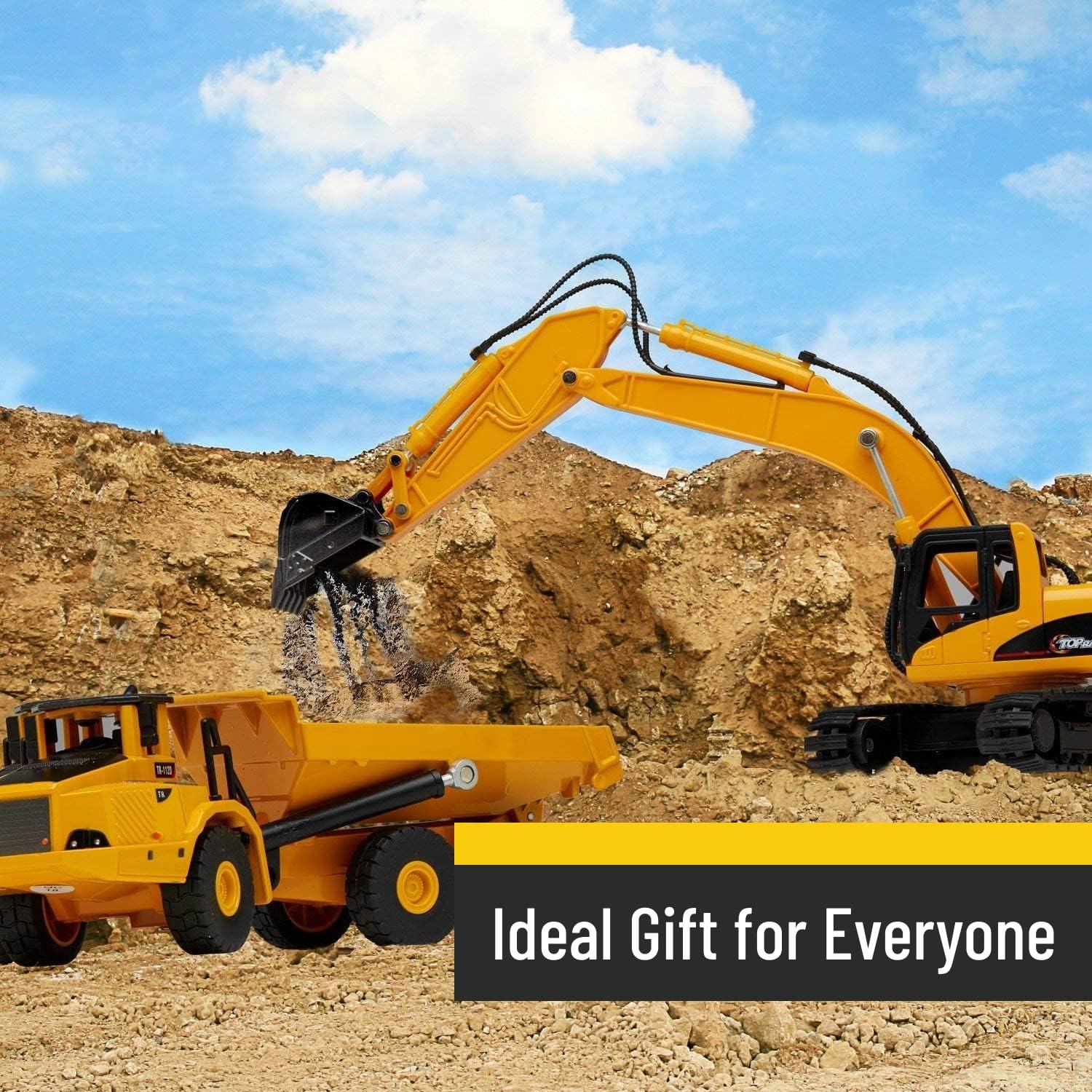 Top Race Top Race Construction Toys Set - Metal Excavator Toy, Dump Truck Toy for Kids - Realistic Toy Trucks with Moving Parts for Indoor, Outdoor Play - Durable Construction Vehicles for Boys and Girls