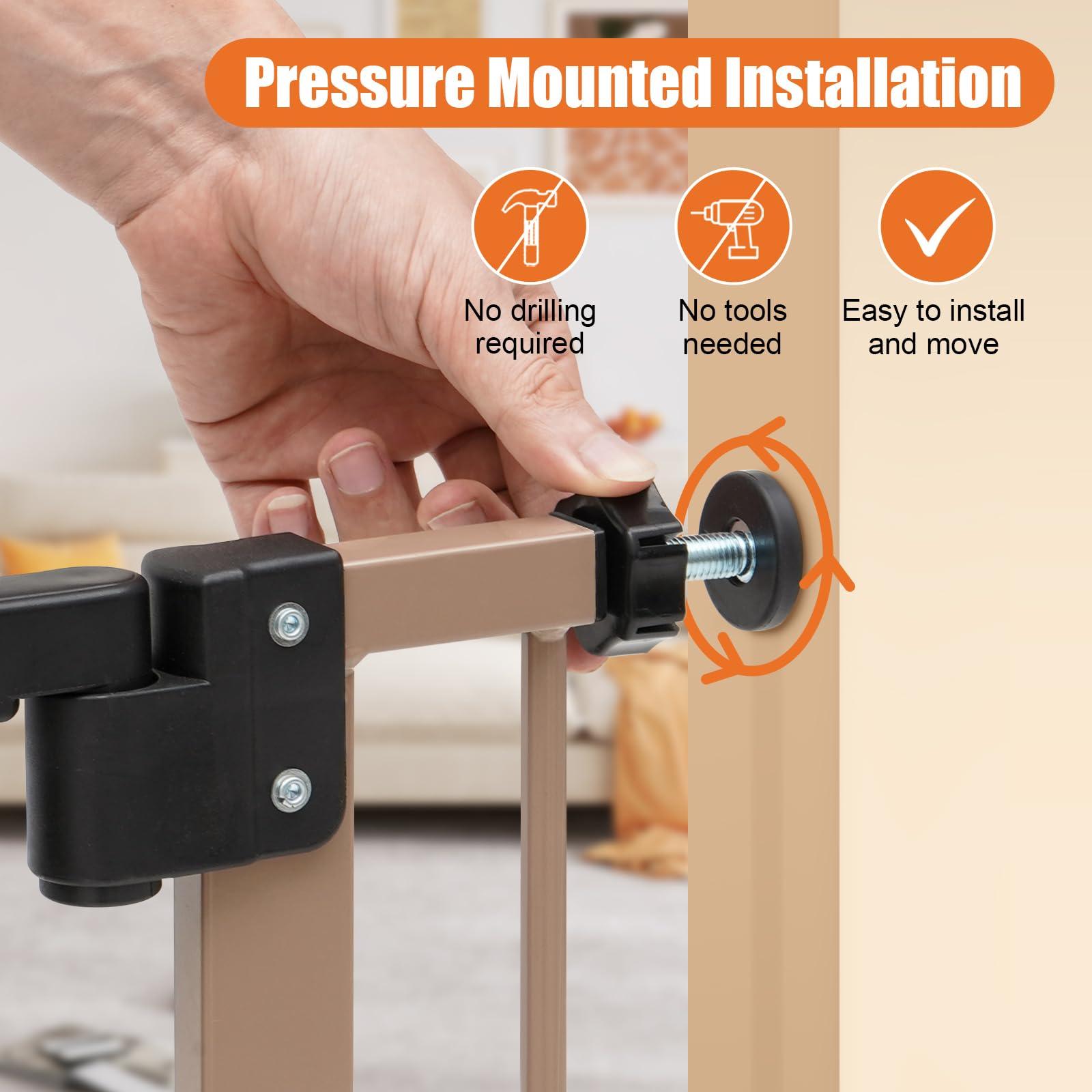 keny keny 29"-55" Extra Wide Baby Gate, Pressure Mounted No Drilling Dog Gate for Stairs Doorways, Easy Walk Through Safety Gate for Babies or Pets, 30" Tall, Brown