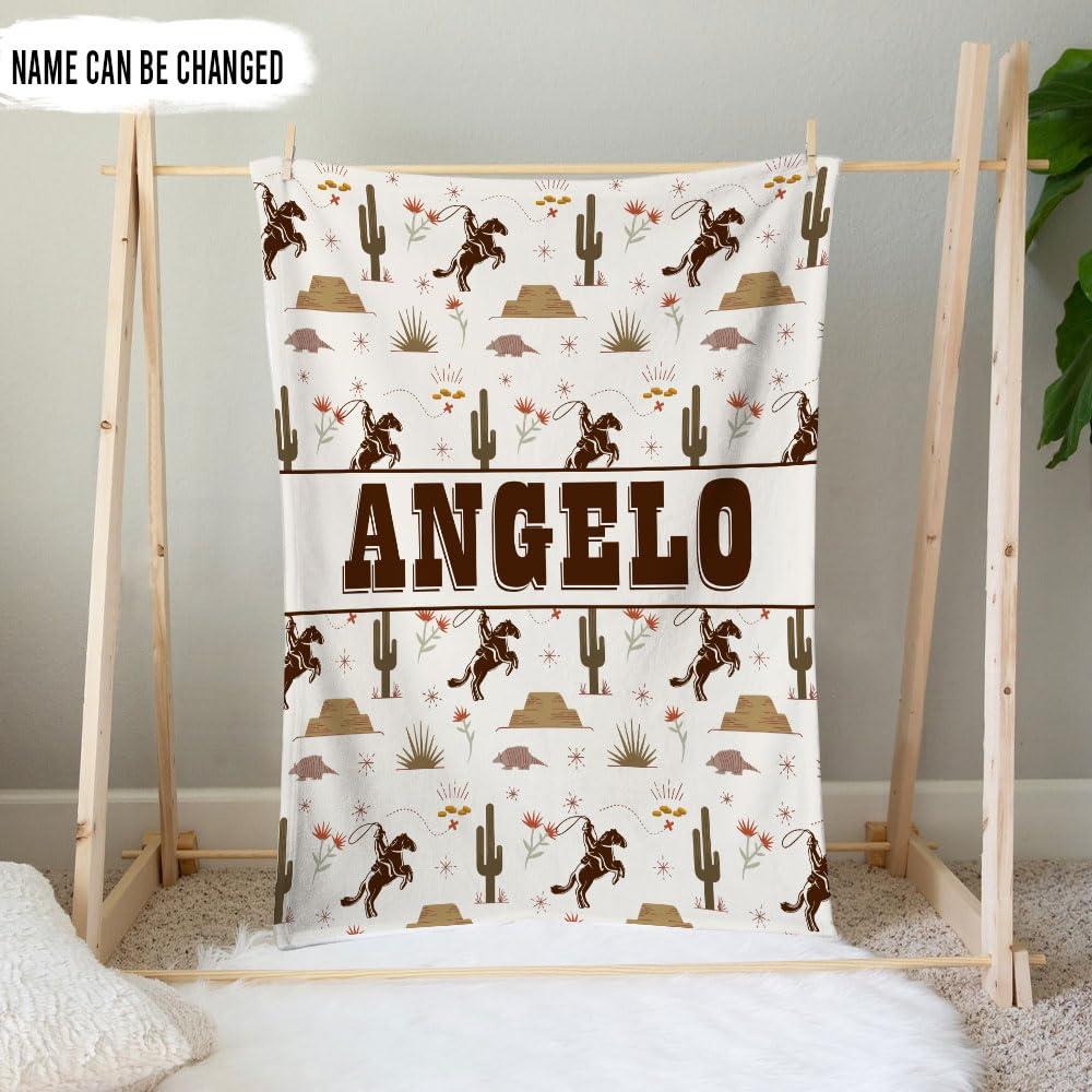 Hyturtle Hyturtle Personalized Name Western Baby Blanket, Wild West Baby Boy Swaddle Blanket, Cowboy Baby Blankets, Soft Fleece Blanket, Baby Western Blankets for Newborn Infant Toddlers Kids