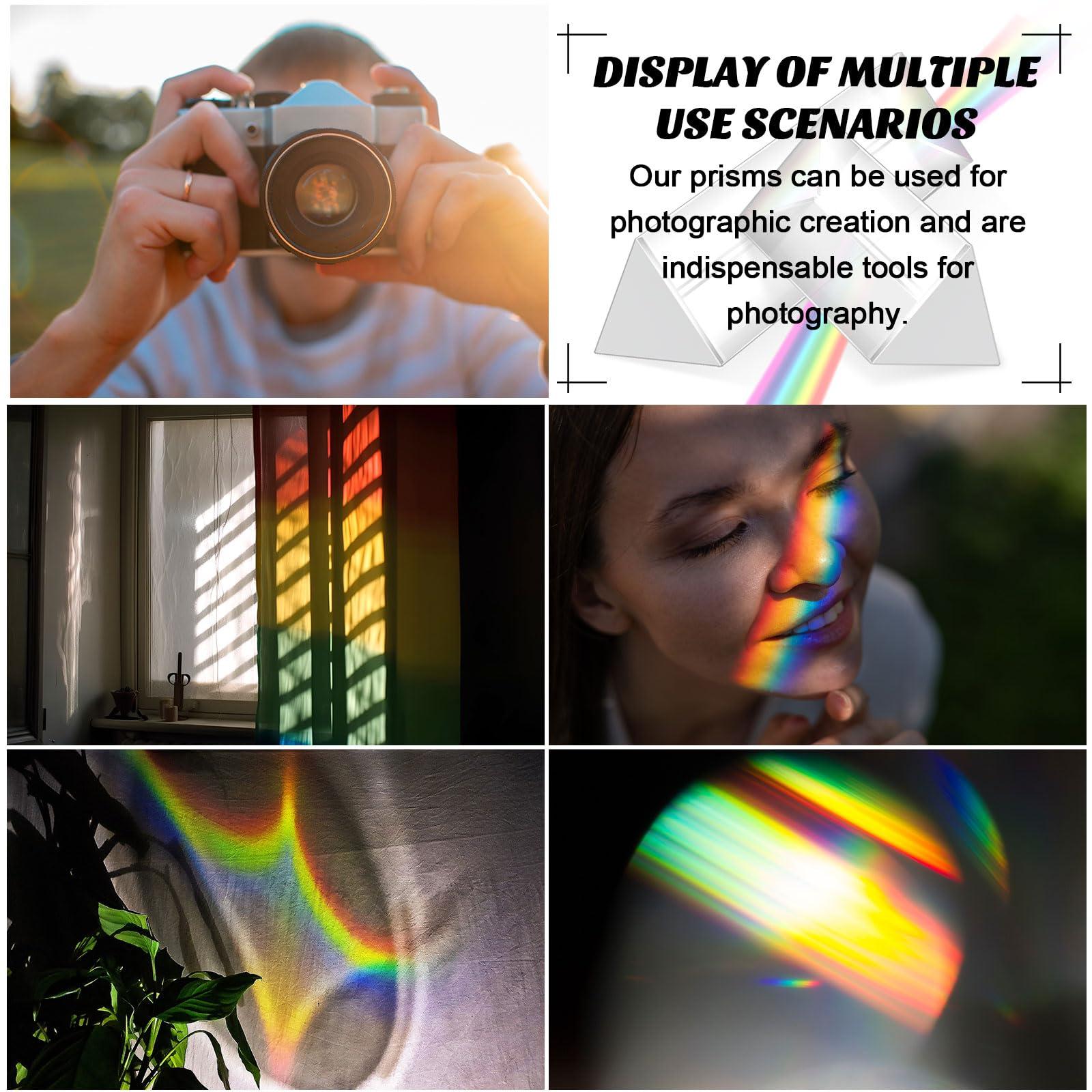 Kanayu Kanayu 12 Pack Clear Triangular Prism Optical Glass Triangular Prism Triple Prism for Photography Effects Physics Teaching Light Spectrum Optics Prism (2.5 Inch, 4 Inch)