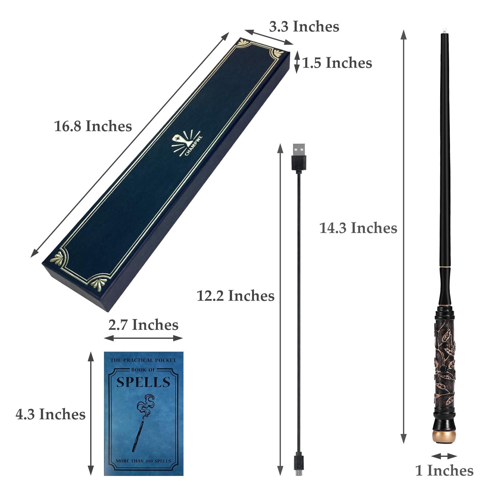 ChampWe ChampWe Light Up Magic Wizard Wand Rechargeable Illuminating Toy for Kids Witch Collection Cosplay Accessories with Spellbook and Gift Box (Foliage)