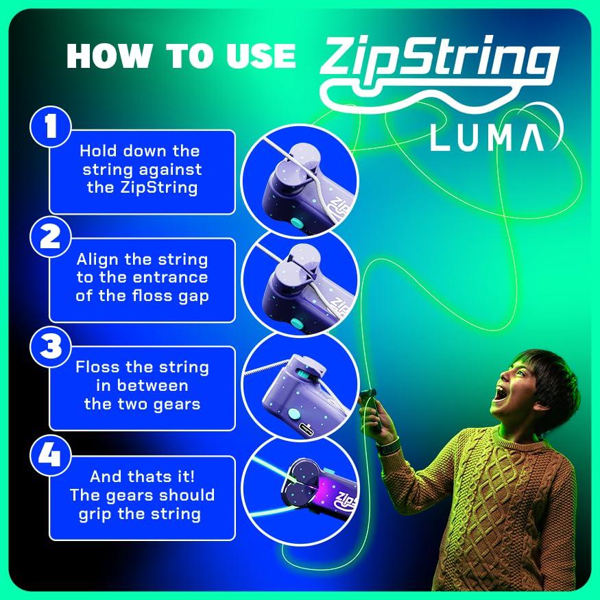 ZipString ZipString Luma - The Patented Glow-in-The-Dark Toy That Flies a Loop of String, Creates Endless Shapes and Tricks Built-in LED for Glowing Fun. Perfect STEM Gift for Kids & Adults. Wonderment Awaits