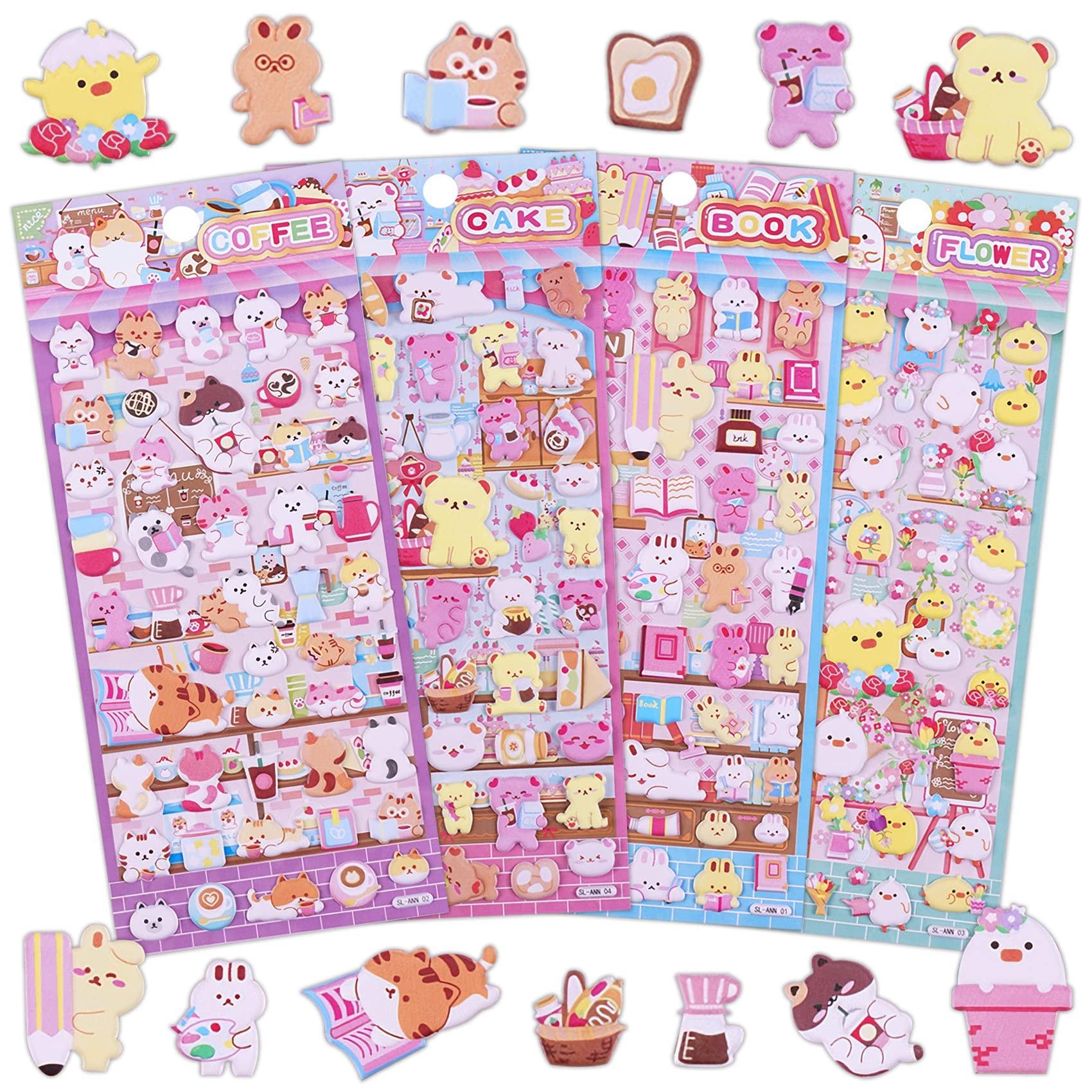 Divwa Cute Puffy Stickers for Kids, 4 Sheets 3D Foam Animal Cat Bear Rabbit Chicken Sticker for Girls Boys, Bulk Scrapbooking, Stickers for Birthday Gift, Party Supplies, Reward