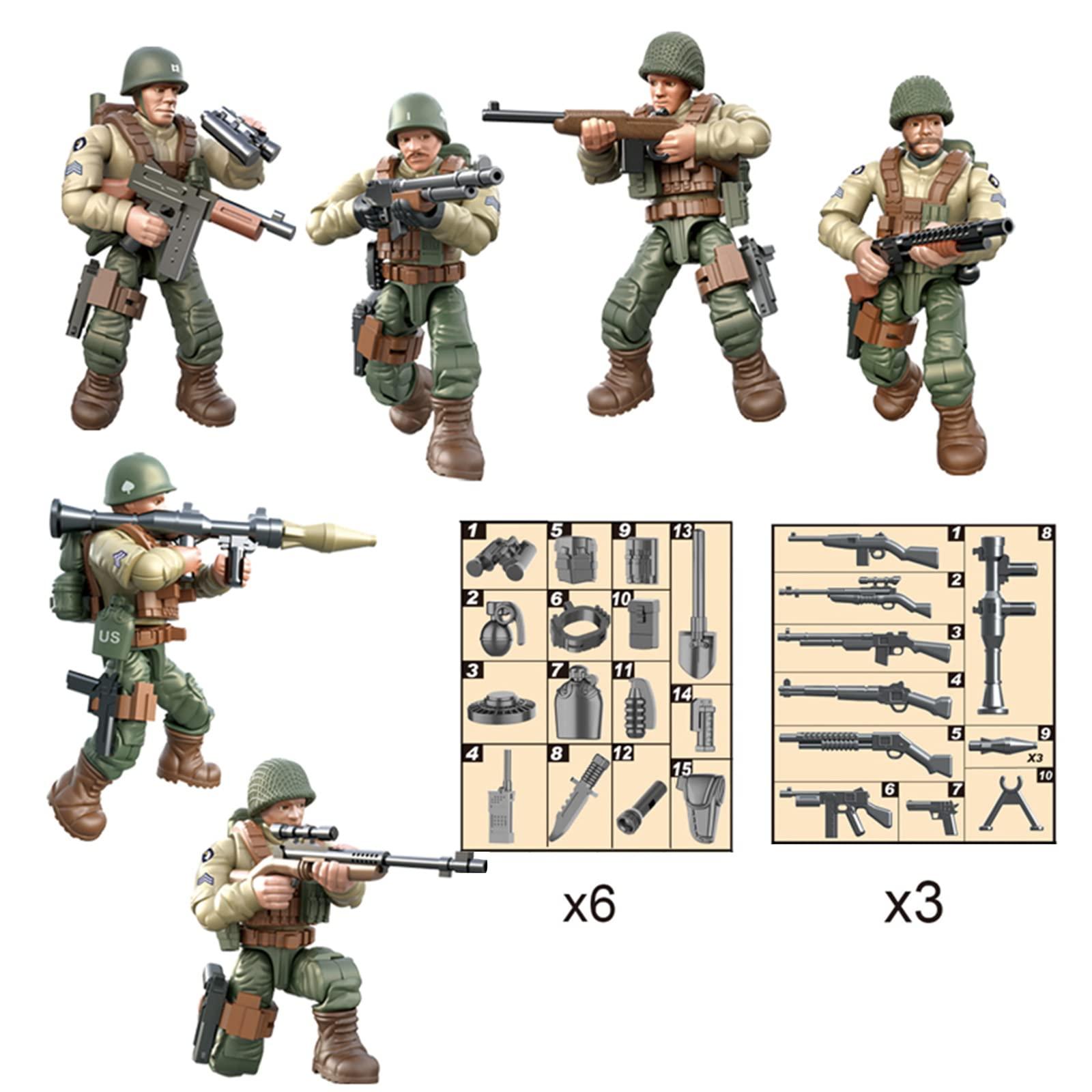 MEIEST MEIEST 6 PCS Mini WWII Soldier Military Action Figures, Army Model Building Block Toys with Multiple Military Weapons Accessories,Party Favors Set for Kids (US Army)