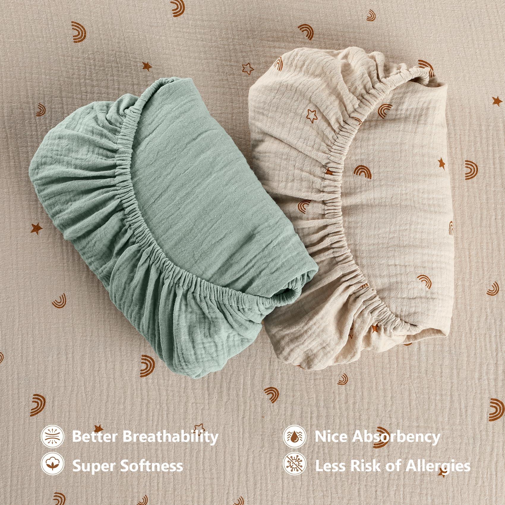 POIKSHARK Fitted Crib Sheet, 100% Organic Cotton Crib Sheet for Standard Crib and Toddler Mattresses 28"x 52", Soft and Breathable