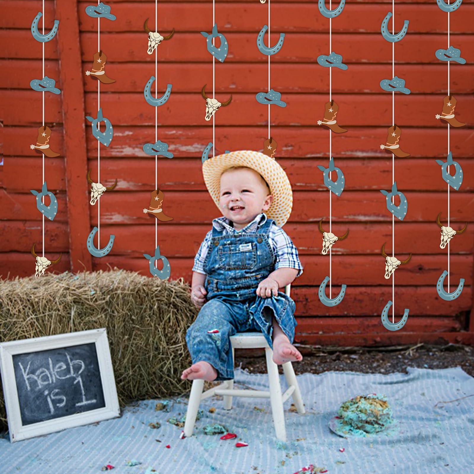 Kreatwow Kreatwow Western Cowboy Party Decorations Blue Cowboy garland Cowboy Party Hanging Garland for First Birthday Wild Farm Animal My First Rodeo Baby Shower Supplies with Cow Print Streamer
