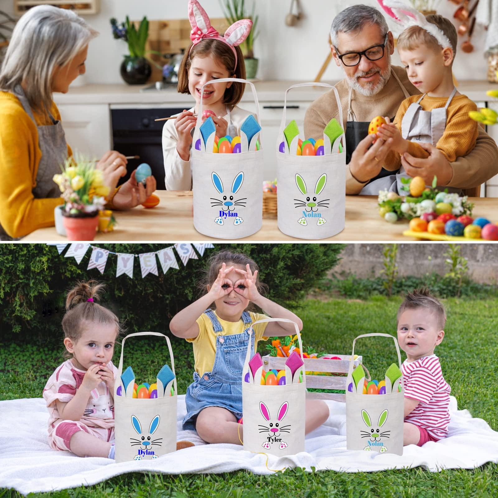 VAPCUFF Personalized Easter Baskets for Kids, VAPCUFF 3 Pack Custom Easter Basket Bunny Easter Basket with Handles Easter Egg Hunt Basket Bags Easter Basket for Baby, Toddler & Kids of All Ages