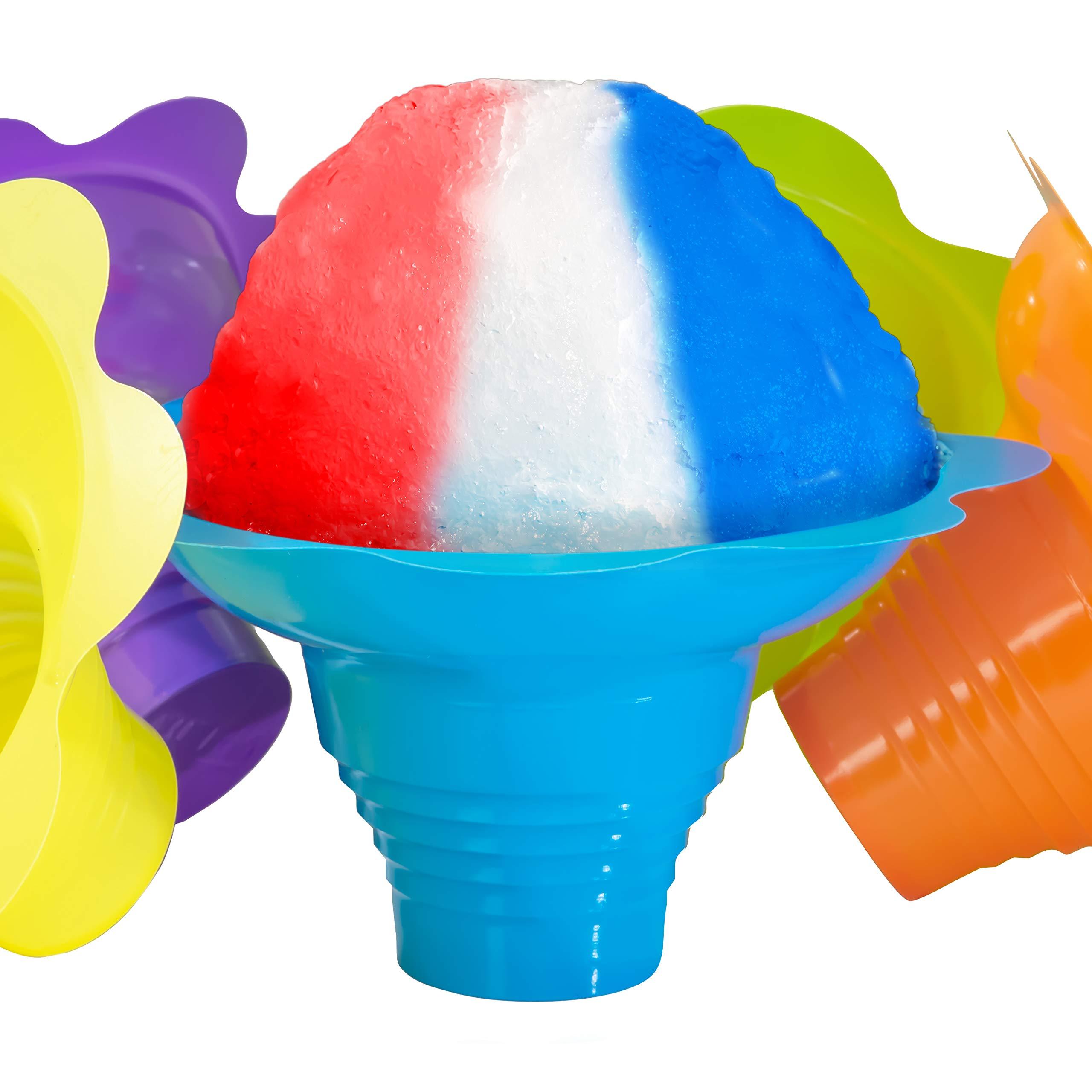 Avant Grub Leak Proof & Drip Catching, Super Cute Reusable 4oz Flower Snow Cone Cups 25 Pk, Colorful Easy Grip Bowls Perfect for Birthday Party, Summer Cookout, Shaved Ice, Snack, Ice Cream, Standalone Design