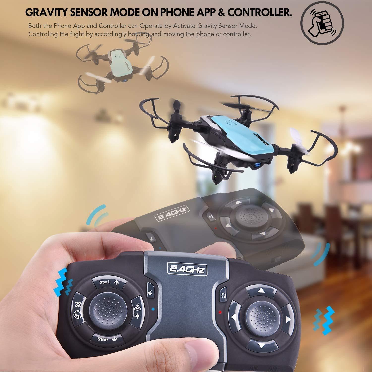 SIMREX SIMREX X300C Mini Drone RC Quadcopter Foldable Altitude Hold Headless RTF 360 Degree FPV Video WiFi 720P HD Camera 6-Axis Gyro 4CH 2.4Ghz Remote Control Super Easy Fly for Training Blue