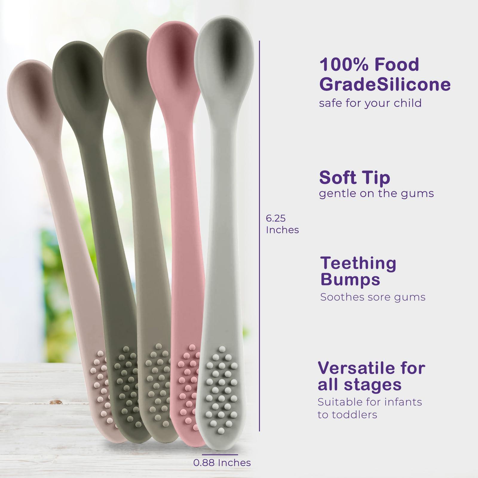 Sperric Baby Spoons First Stage Silicone Baby Spoon Self Feeding Baby Utensils Infant Spoons First Stage Baby Feeding Spoon - Soft & Gentle on Gums - BPA Free Silicone Baby Spoons Set (Pastel7)