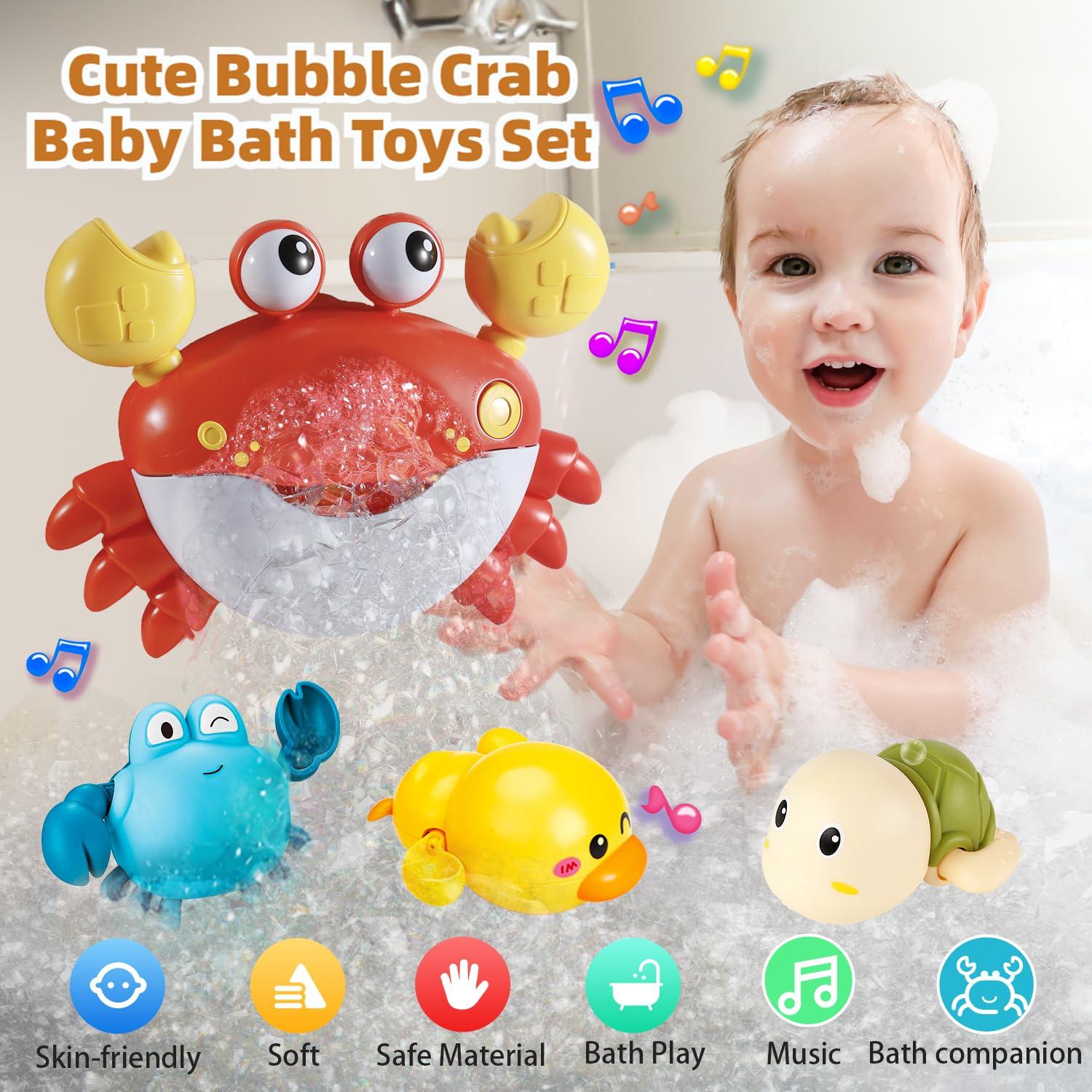 VConejo Baby Bath Toys for Toddlers, Crab Bath Bubble Maker with 12 Songs, 3 Pack Wind-up Pool Toys for Kid, Bathtub Toys As Birthday Gift for Boys Girls