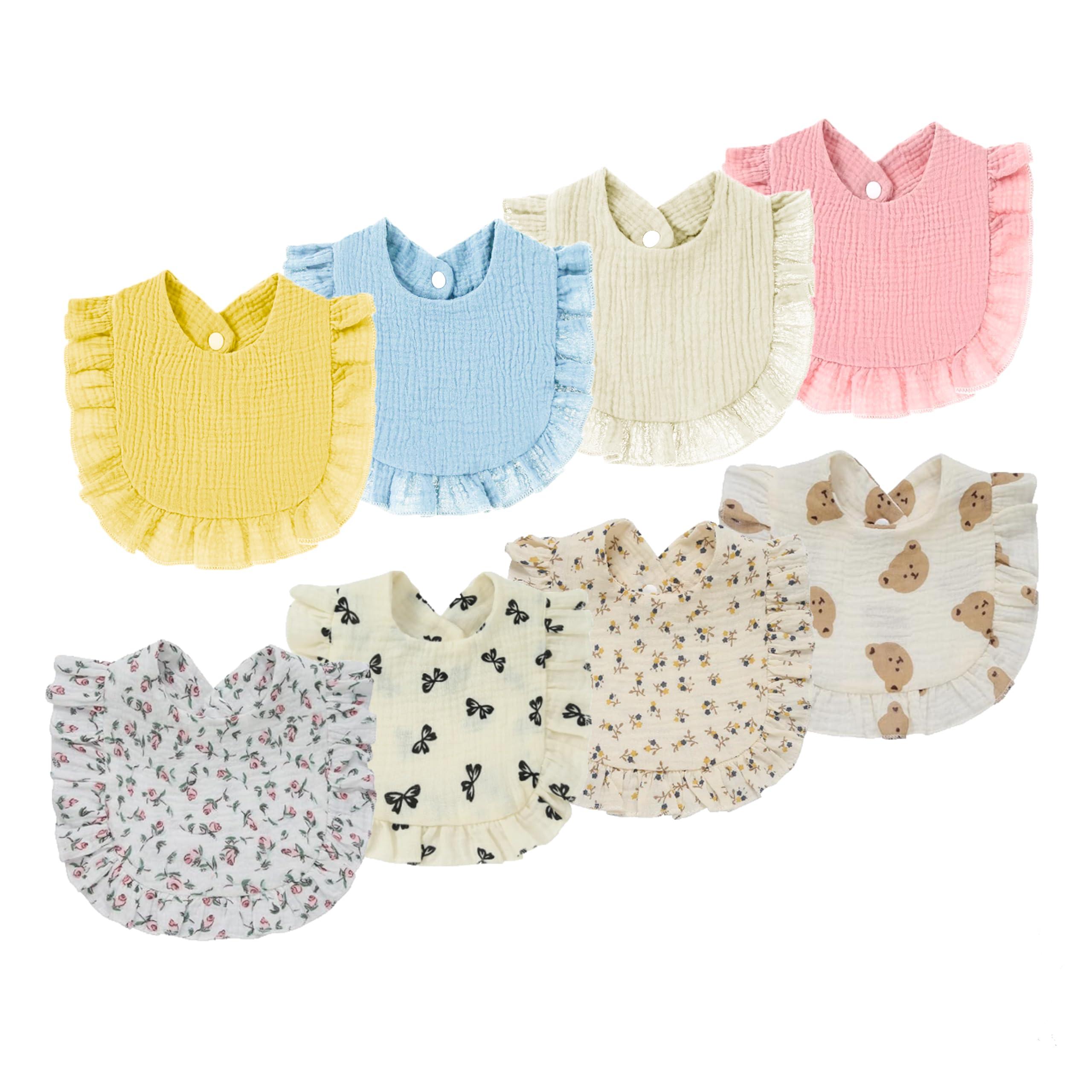 ILELAND ILELAND 8-Pack Organic Drool Bibs for Baby Girl| Unisex Teething & Drool Bibs for Infants & Toddlers | Soft, Absorbent & 100% Cotton Newborn Bibs | Snap close, Machine-Washable, Dryer, Soft & Thick