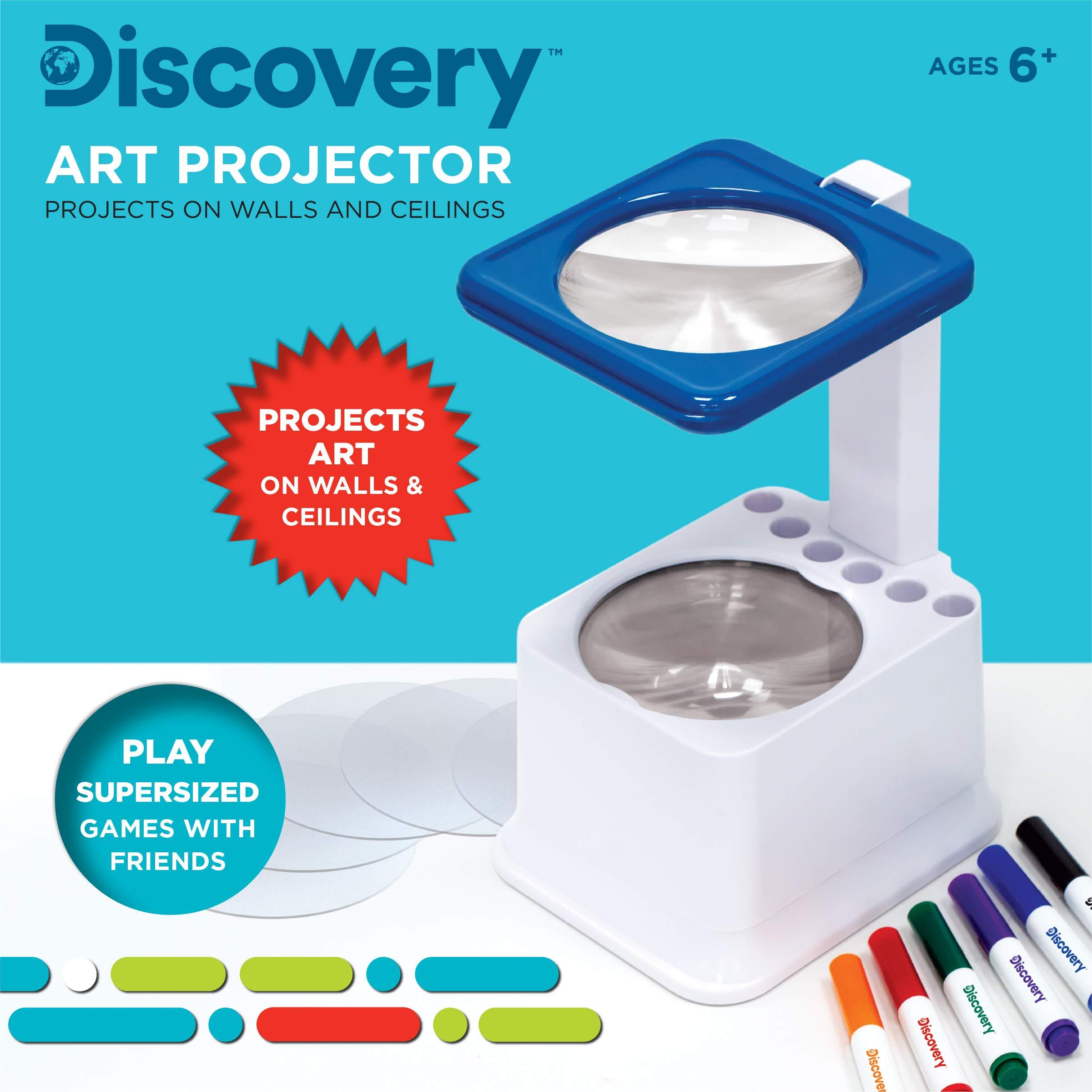 Discovery Kids Discovery Kids Art Projector with Six Dry Erase Markers and 10 Reusable Drawing Discs, Draw on Reusable Transparent Sheets, Magnify and Project Art onto Ceilings, Walls, and More