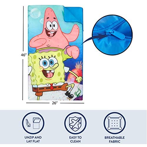 Idea Nuova Nickelodeon Spongebob Squarepants Sling Bag and Cozy Lightweight Sleeping Bag, 46” L x 26” W, Ages 3+