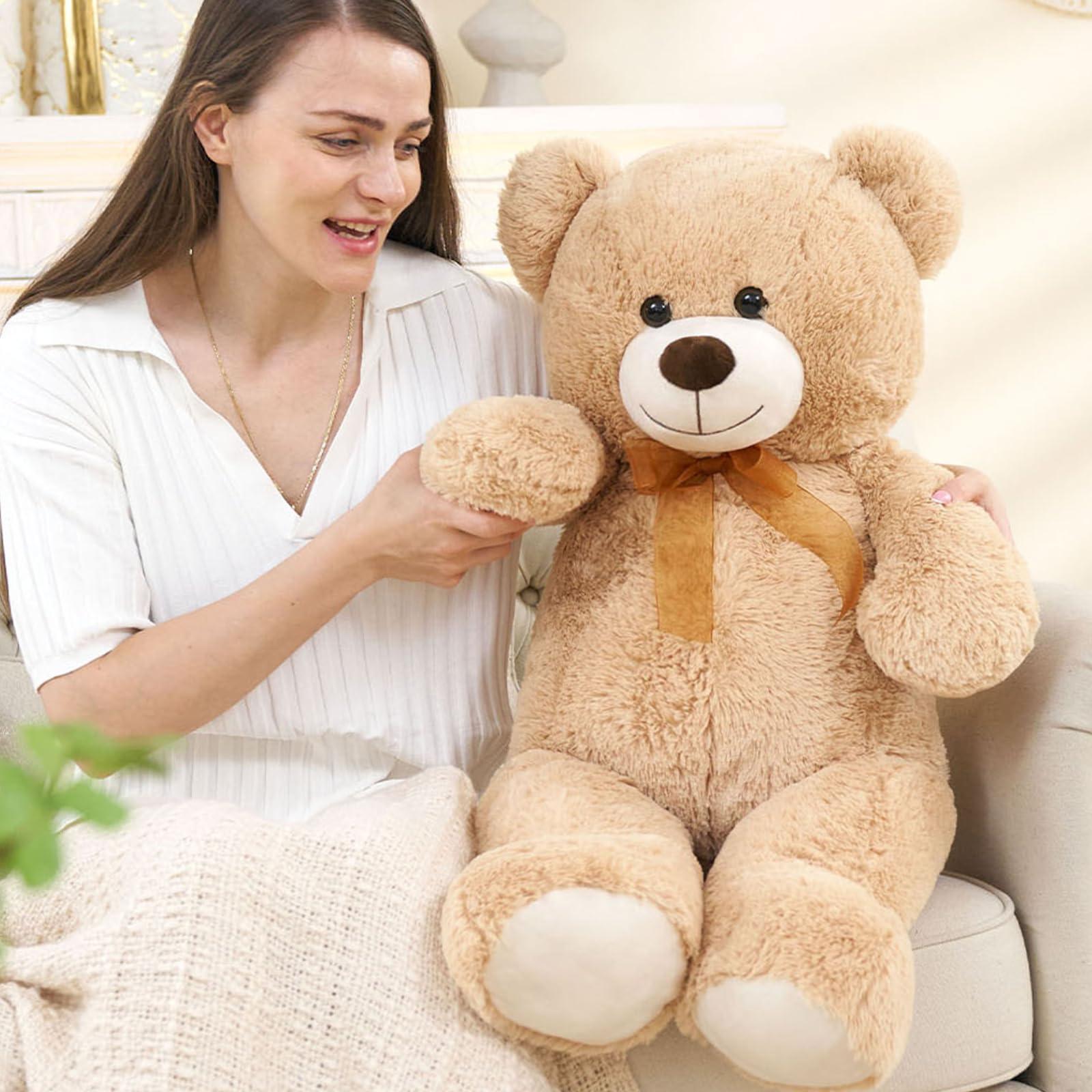 DOLDOA DOLDOA Giant Teddy Bear Soft Stuffed Animals Plush Big Bear Toy for Kids, Girlfriend 35.4 inch (Tan)