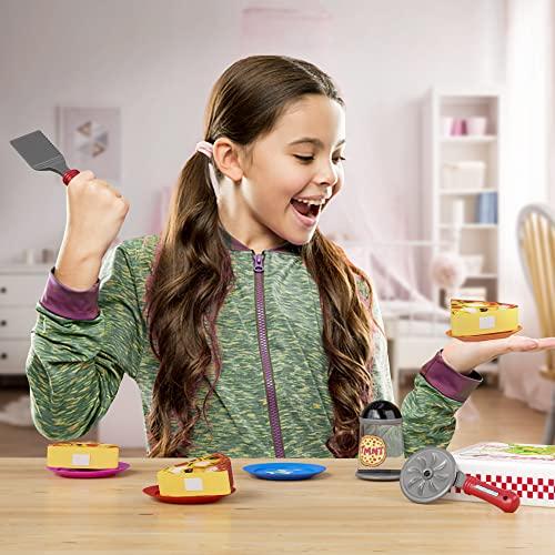 Lollipop Kids Pizza Toy Set, Pretend Kitchen Play Food, Slice & Serve Toy Pizza with Box, Pie Cutter & Fake Condiments