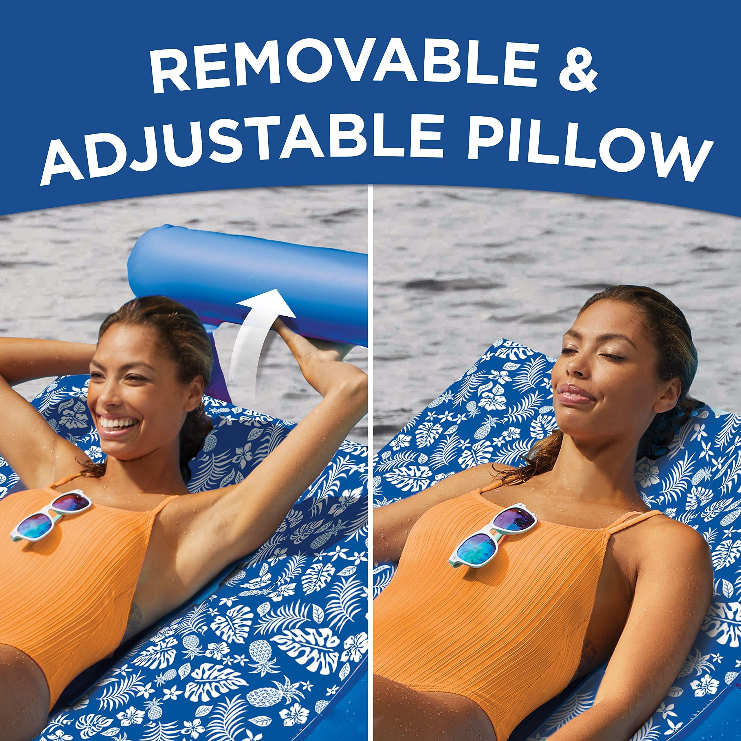 Aqua LEISURE Aqua Ultra-Comfort Floating Pool Chair & Lake Raft with Pillow 1-Person Heavy Duty Pool Float, Lake Floating Chair Blue Pineapple Hibiscus