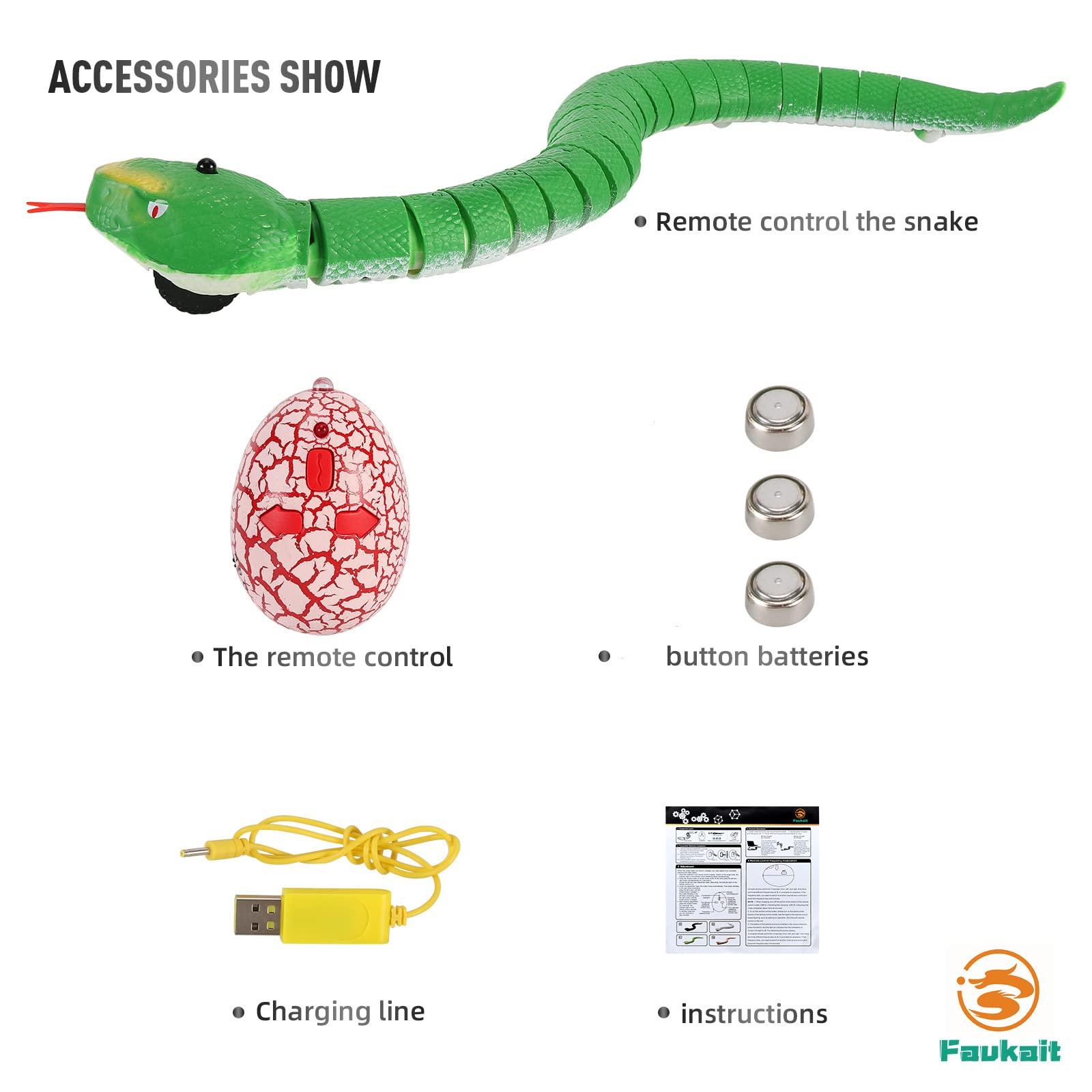 FauKait FauKait Remote Control Snake Toy RC&Robot Electric Snake Toy Fast Moving of Fake Rattlesnake Christmas Halloween Toys Party Favor Gifts Joke Prank for Kids Boys(Green)
