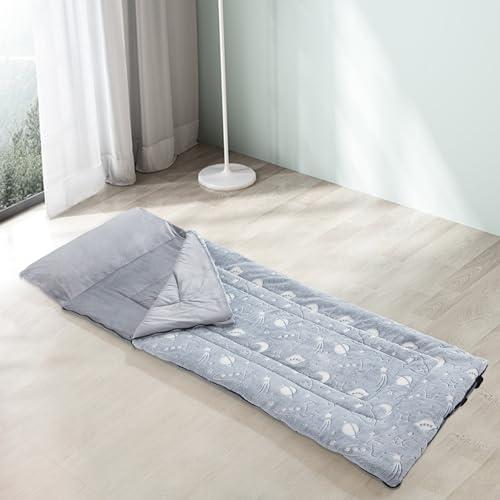 HOMBYS HOMBYS Glow in the Dark Sleeping Bags for 10~12 Years Old Kids, 84\"x30\" Soft Kids Nap Mat with Pillow and Blanket for Daycare School, Grey Travel Sleep Bag for Childern Girls Boys Truck Travel Camping