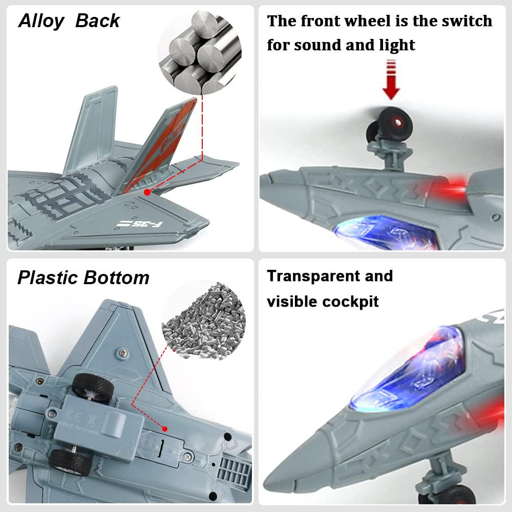 chengchuang F35 F16 Airplane Toy, 2 Pack Fighter Jet Toy for Kids, Pull Back Toy Jets, Diecast Airplanes Model with Light & Sound, Metal Airplane Gifts for Kids Decor