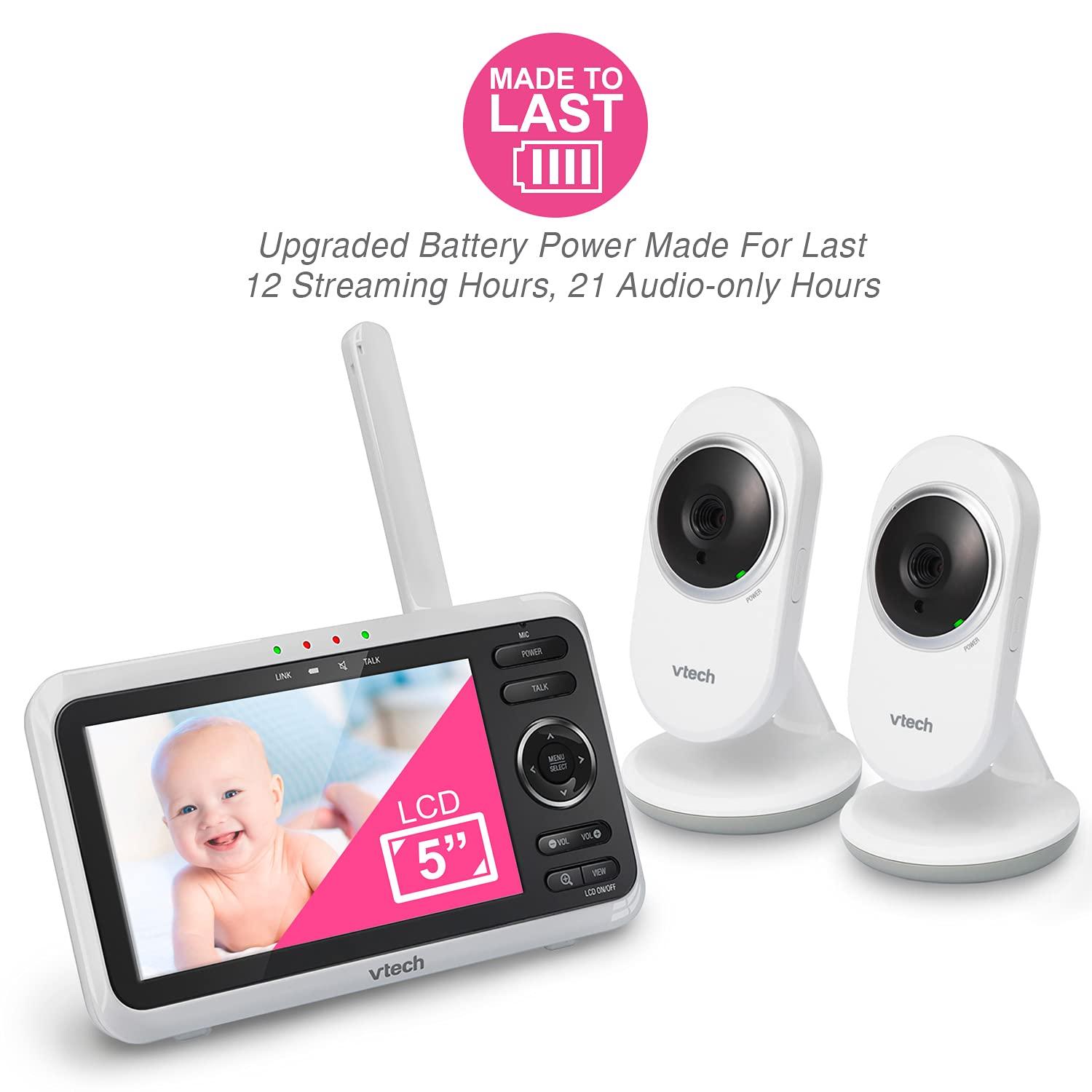 VTech VTech [Upgraded] VM350-2 Baby Monitor, 5" Screen,2 Cameras,1000ft Range, Night Vision, 2-Way Audio, Lullabies, Secure Transmission No WiFi