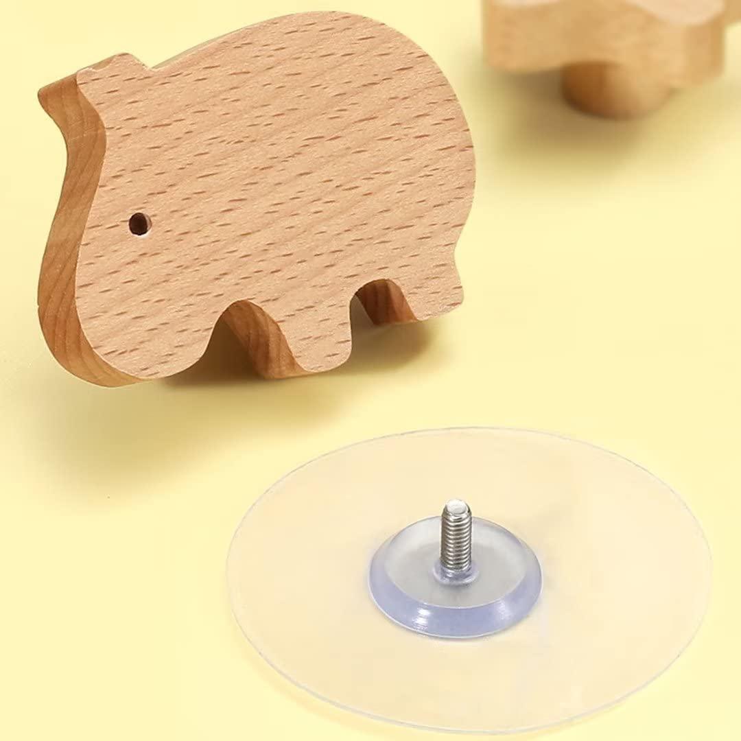 ToysCentral Basics 5 Pack Wood Elephant Knobs Drawer Handle Dresser Handles Kitchen Cabinet Knobs for Nursery Room, Kids Dresser Knobs Wooden Pull Door Closet Bathroom Furniture Handles Natural Wood Hooks (Elephant)