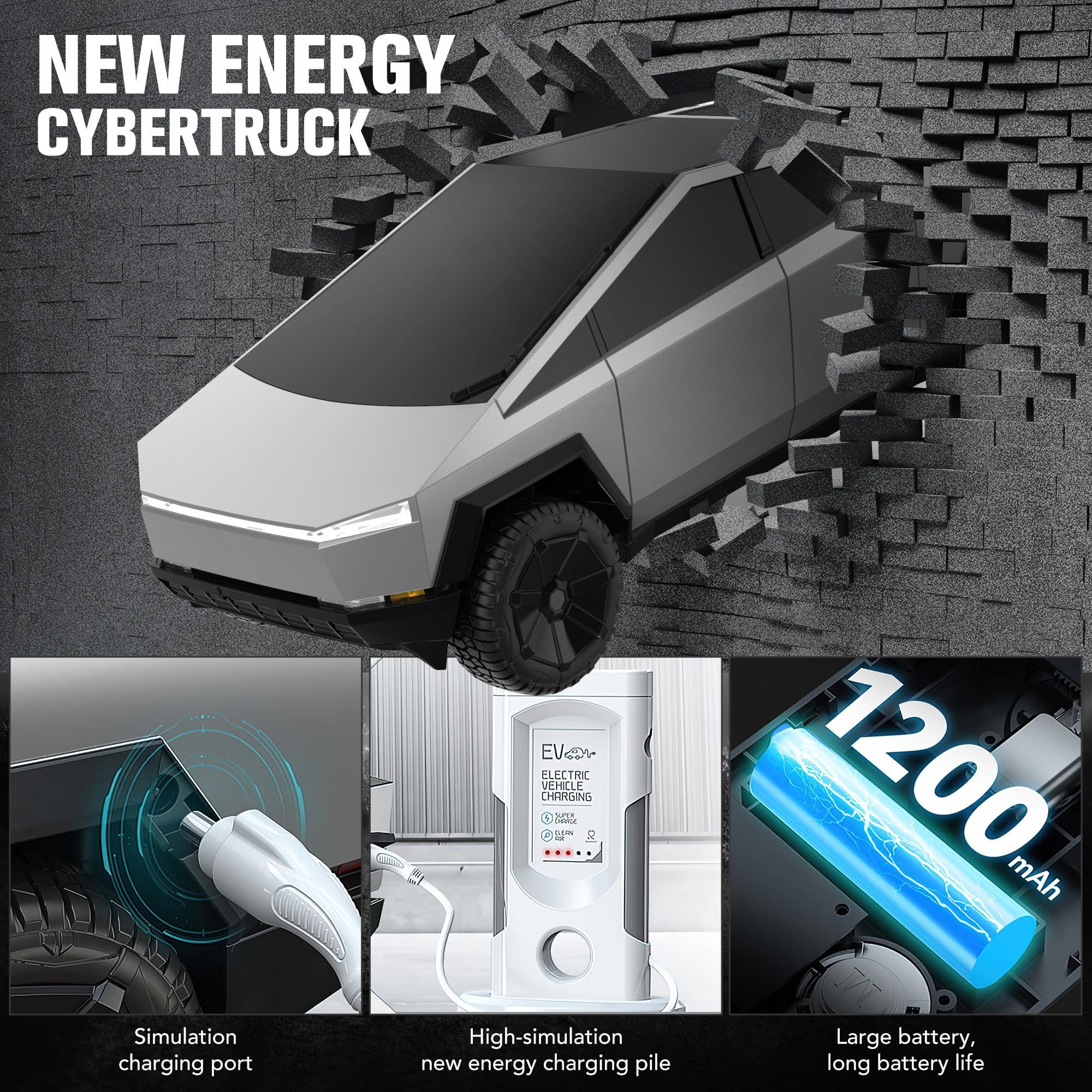 DOUBLE E DOUBLE E 1:16 RC Car New Energy Remote Control Cybertruck Toy 4WD Cybertruck Remote Control Toy Vehicle with Lights & Sound Christmas Birthday Gift for 6 7 8+ Year Old Boys Girls