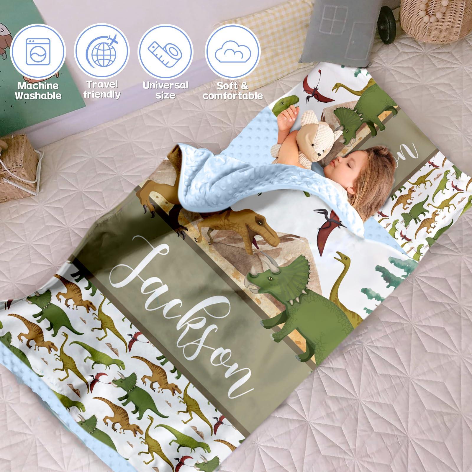 Kotagi Personalized Toddler Nap Mat for Daycare Cot Bedding, Custom Baby Name Sleeping Bag for Preschool Kindergarten, Brown Dinosaurs Portable Nap Mats with Pillow Blanket for Kids Children Boy