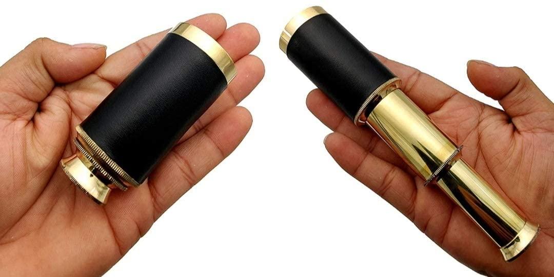 ROYALANTIQUE 6 Inch Full Brass Handed Telescope with Heavy Polished Wooden Box